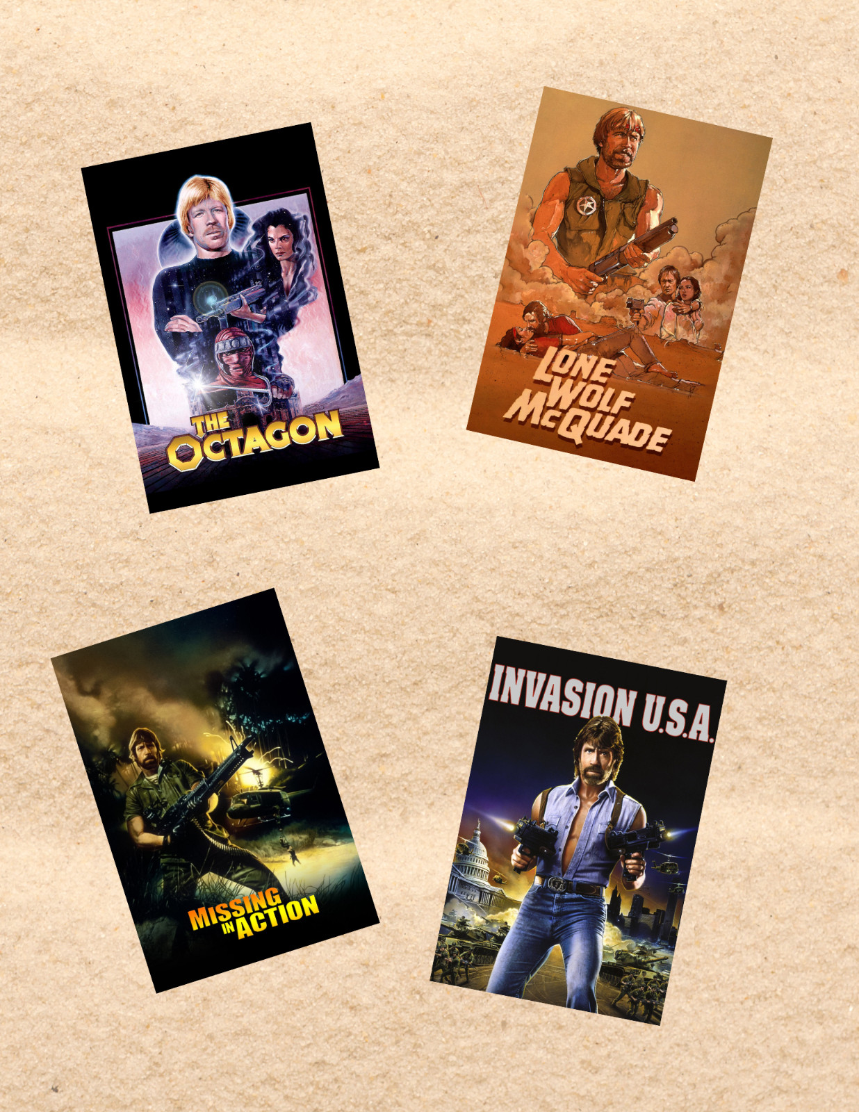 Chuck Norris Movie Poster Style 4pc Sticker Pack