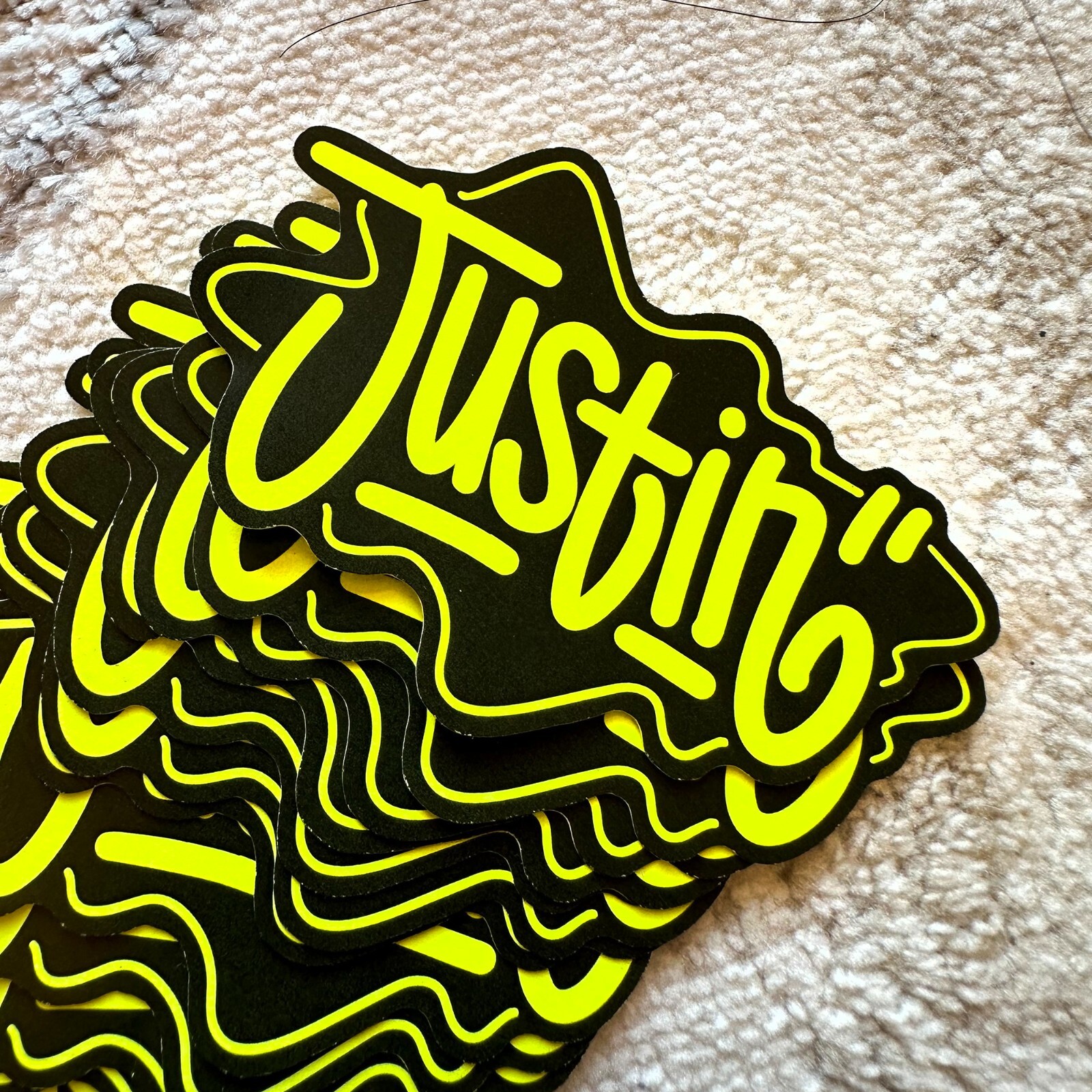 Neon Name Sticker Pack : JUSTIN | for school or Office | graffiti | Calligraphy