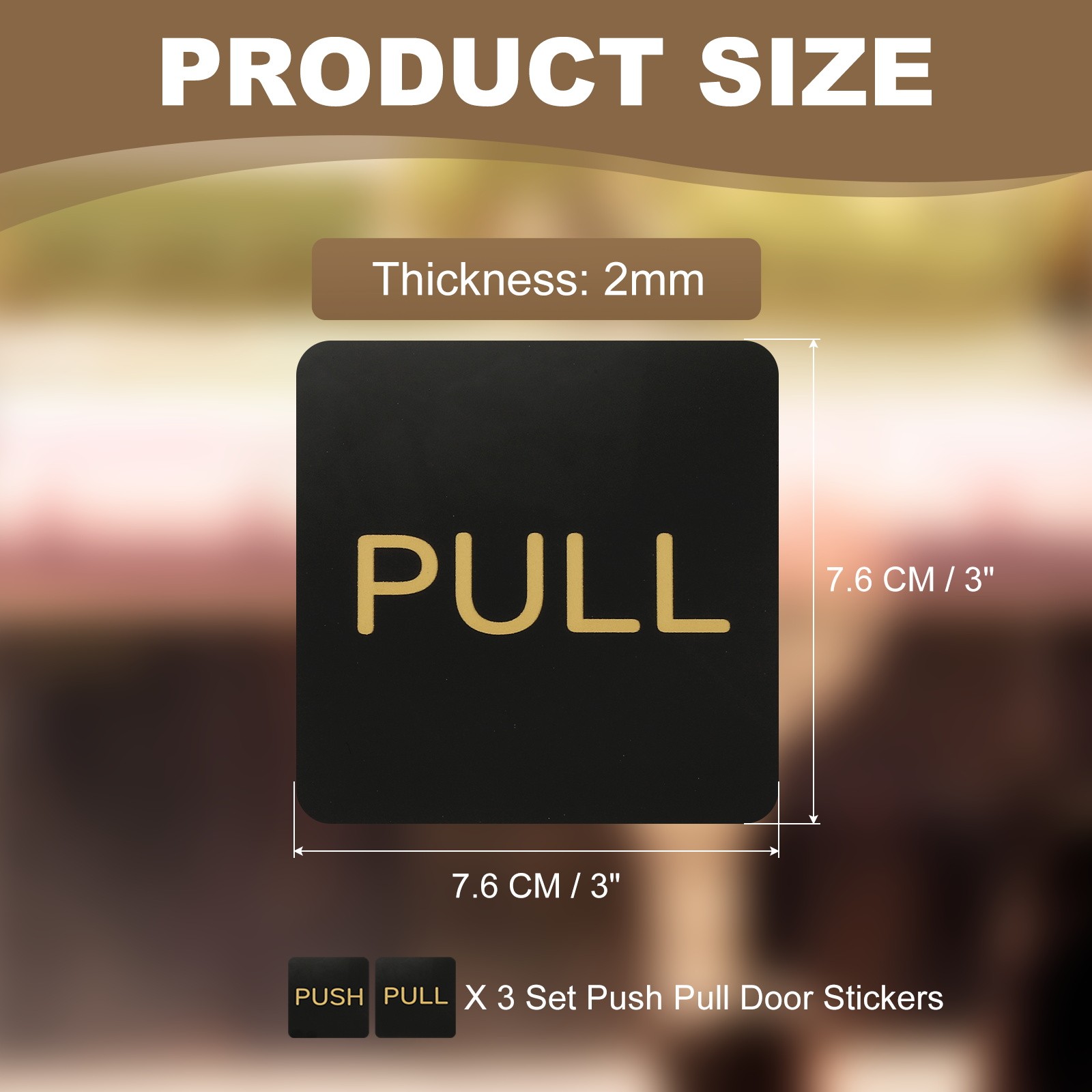 3Sets Push Pull Door Stickers, 3in License Plate, Quad, Black Gold for