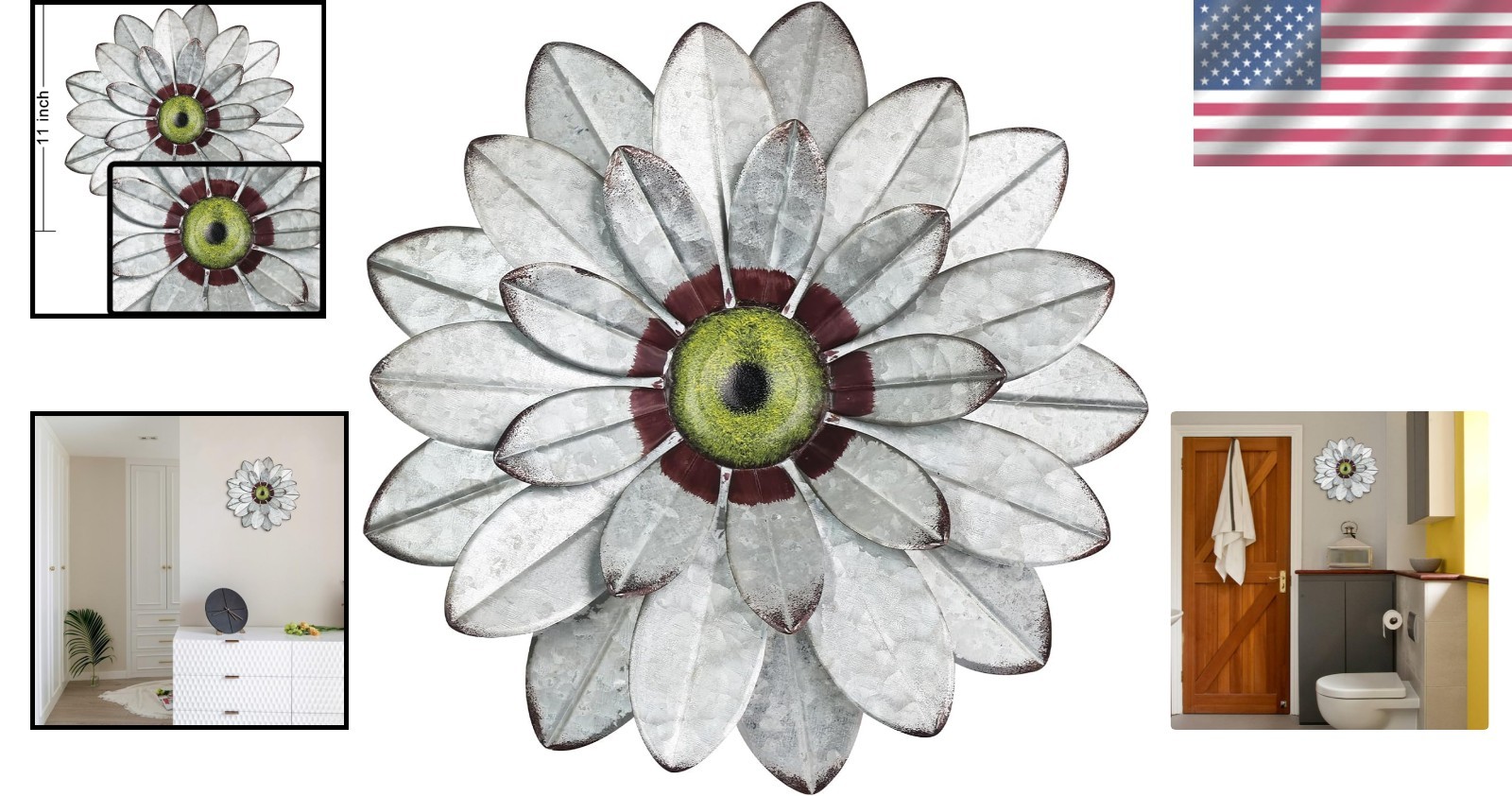 Hand-Painted 11" Boho Metal Flower Wall Art – Perfect for Rustic Decor Lovers