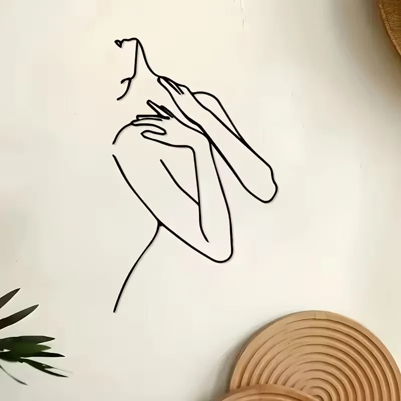 A Minimalist Female Silhouette Wall Sticker Black Artistic Line Carving Modern