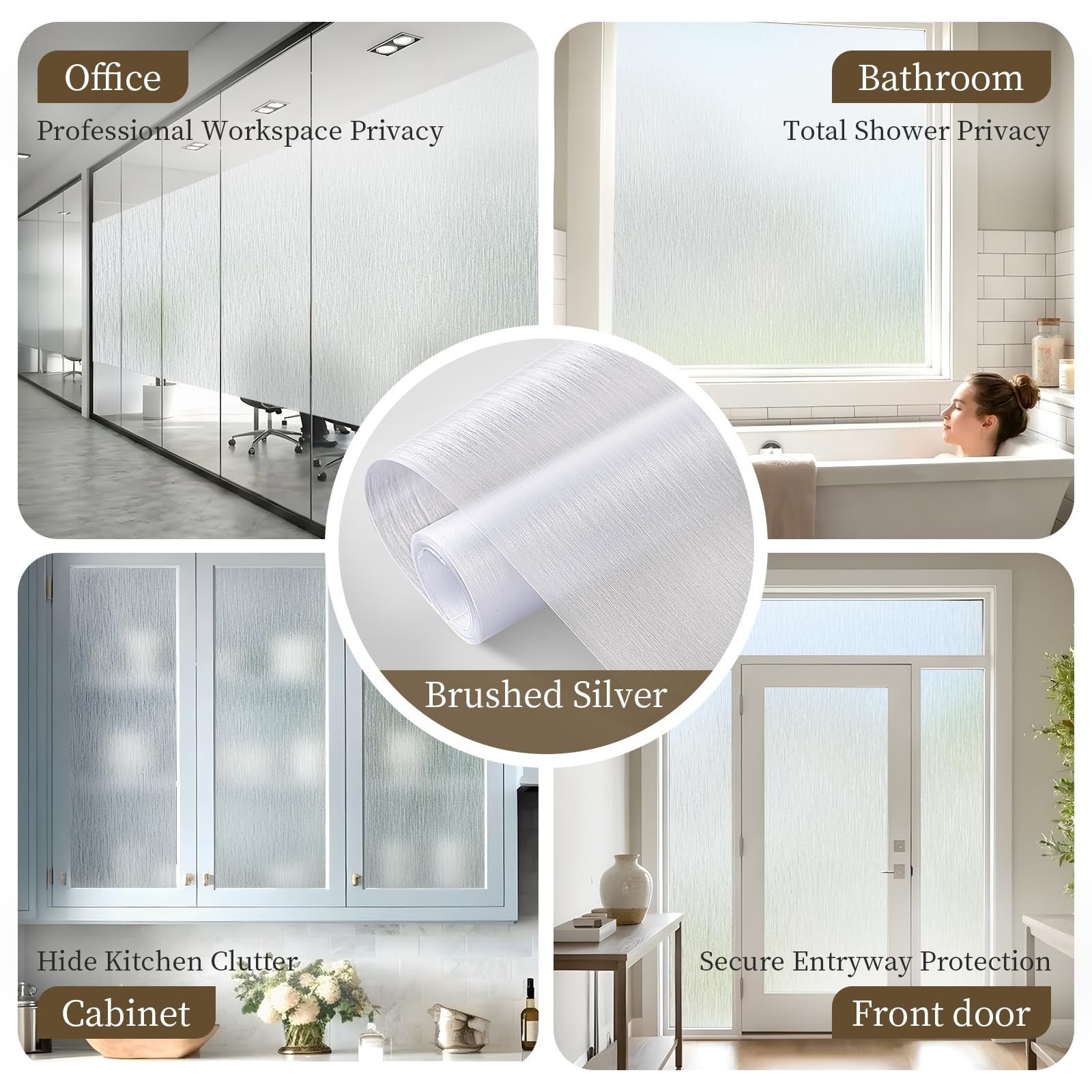 Frosted Window Privacy Film – Brushed Silver Static Cling Glass Film for Bath…