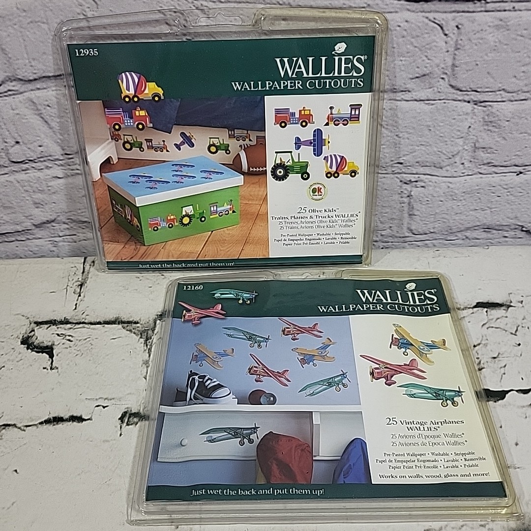 Wallies Wallpaper Cutouts Lot Of 2 Packs Train Trucks Airplanes Wall Decals