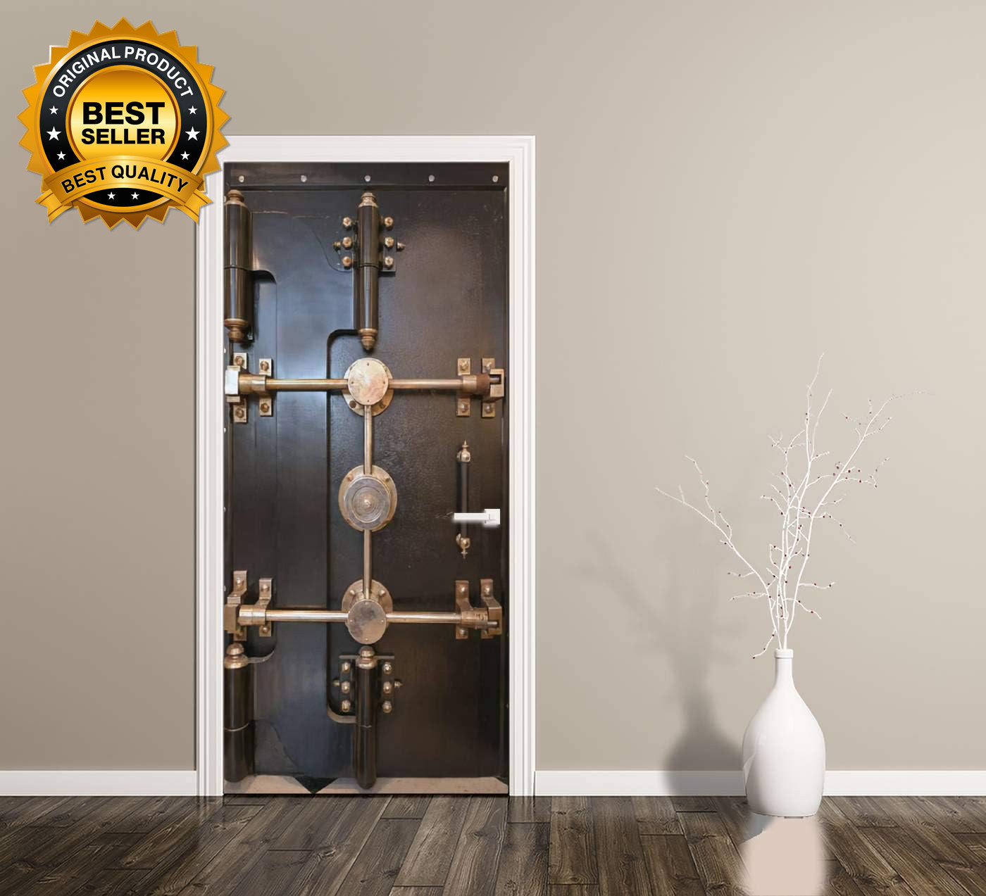 3D Metal Door Sticker Antique Bank Vault Door Removable & Self-Adhesive