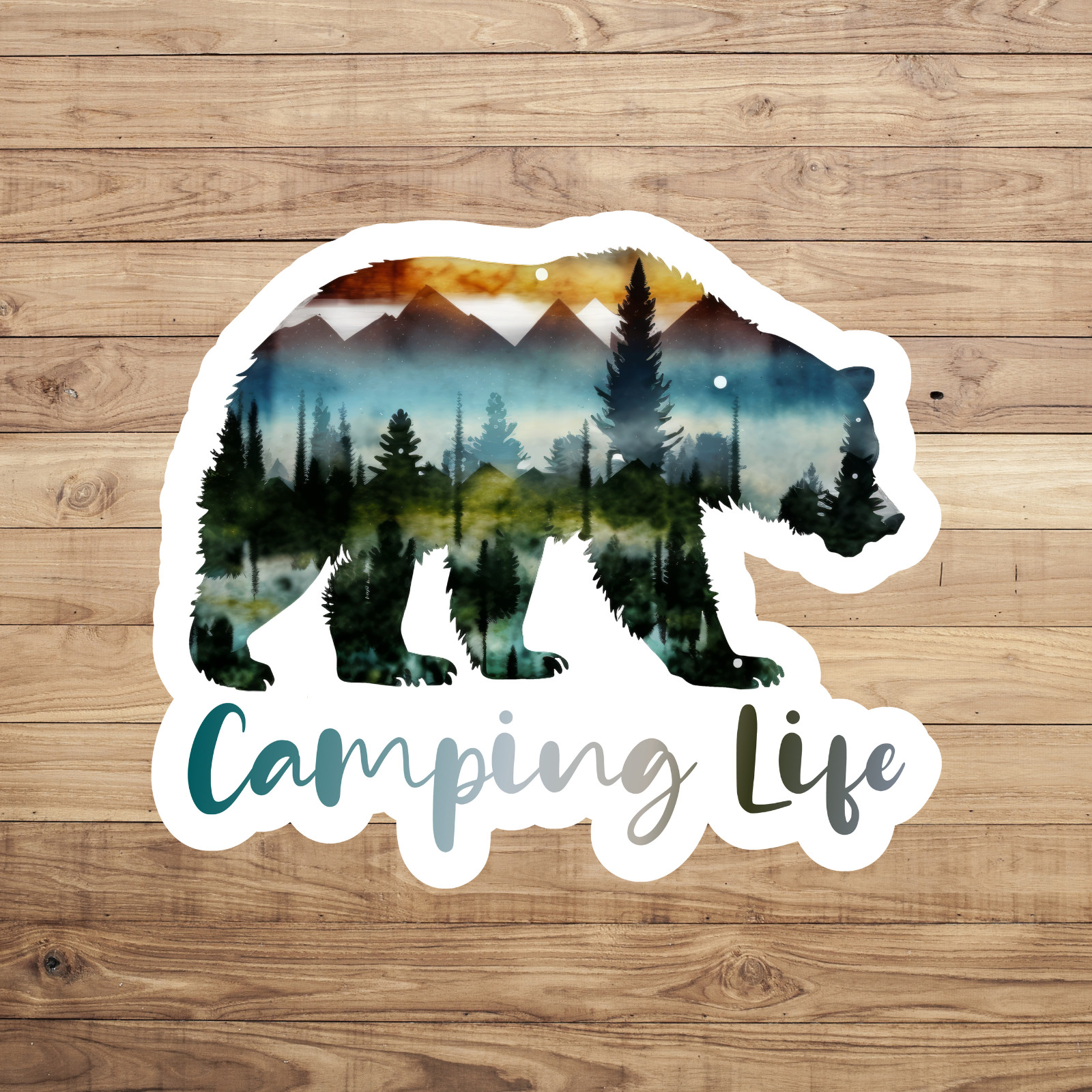 Camping life sticker vinyl decal bear mountains forest nature outdoor window mug