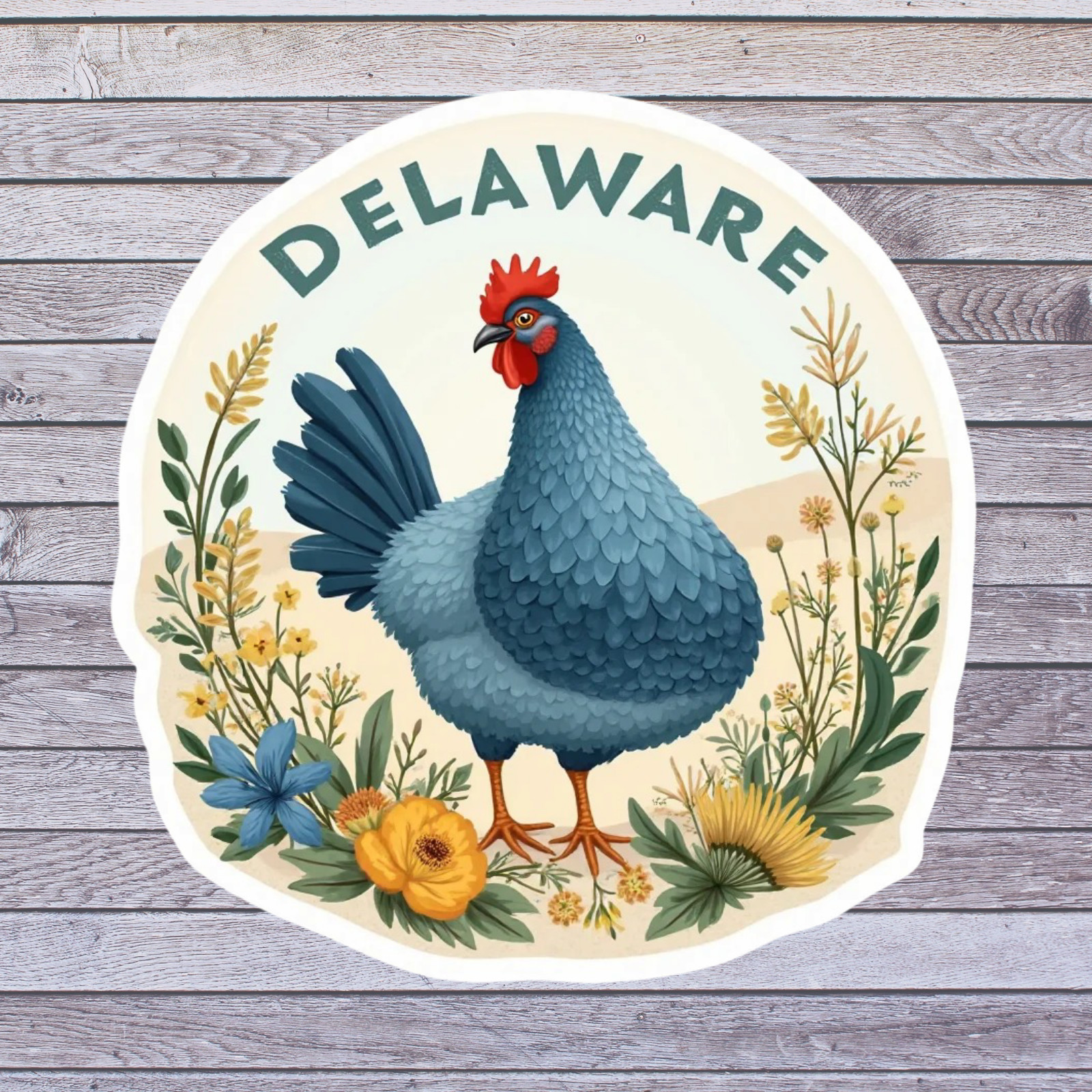 Delaware Sticker Vinyl Decal Blue Hen Chicken Floral State Bird Travel