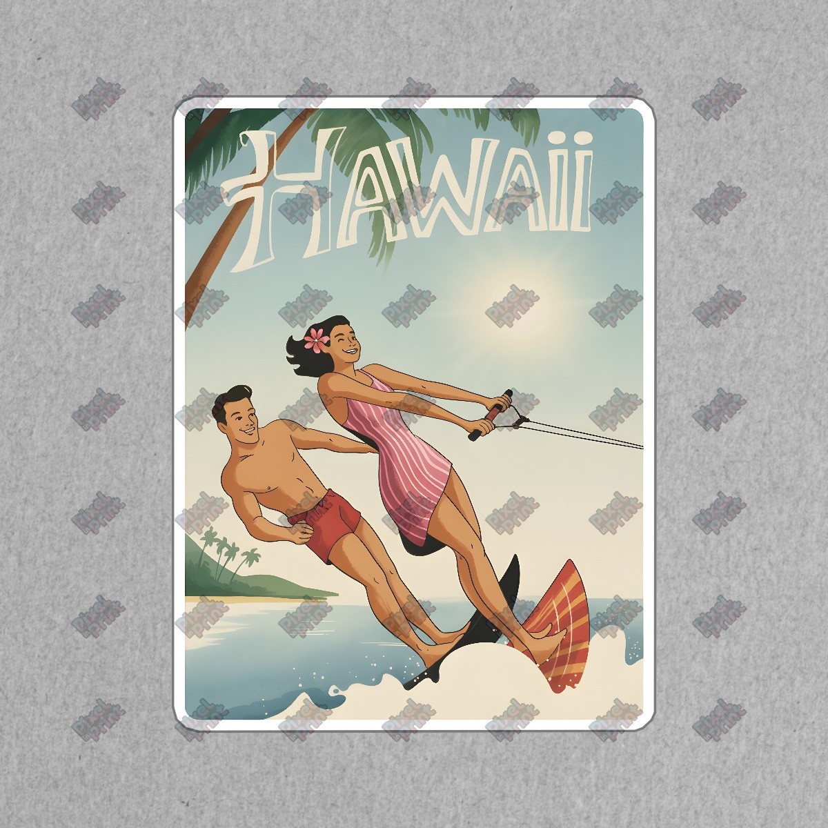 Vintage Hawaii Water Skiing Retro Poster Beach Adventure Wall Art #8530
