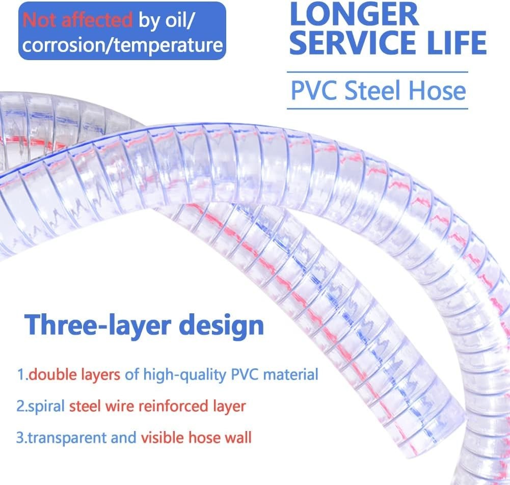 1-1/2" ID X 1-3/4" OD, 3FT Length Steel Wire Hose PVC Vacuum Tubing (With 2 Stai