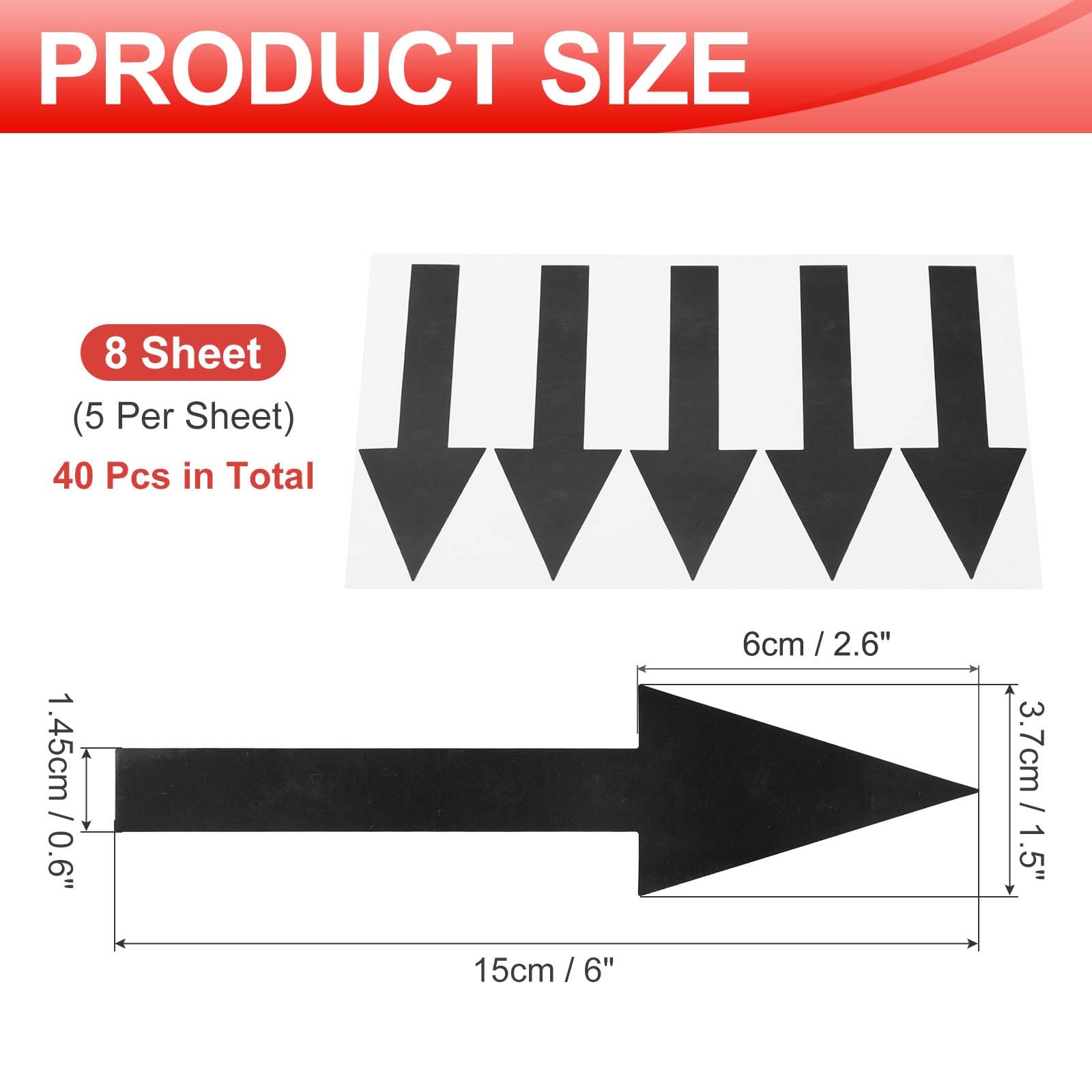 Arrow Sticker, (6×1.5 Inch, Black) (40 Pcs), Waterproof Arrow Sign Sticker