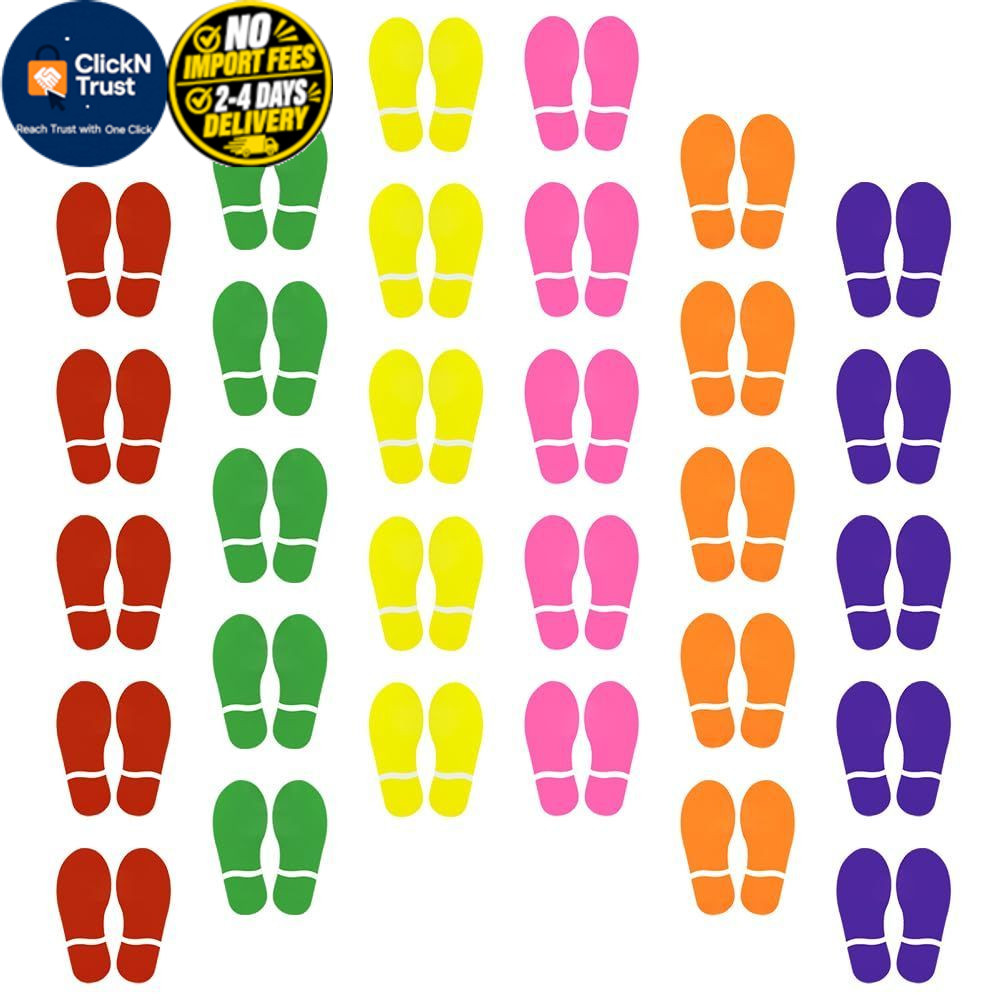 30 Pairs 60 Prints Colorful Footprints 7″ Shoe Stickers 2.75×7.08in,