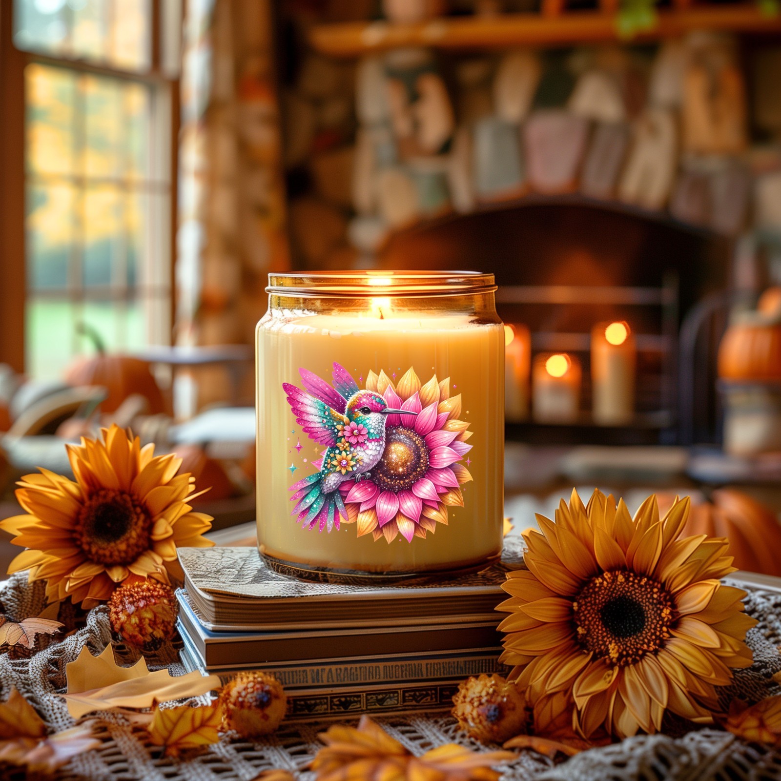 Flower Hummingbird and Sunflower UV DTF Transparent Sticker / Decal