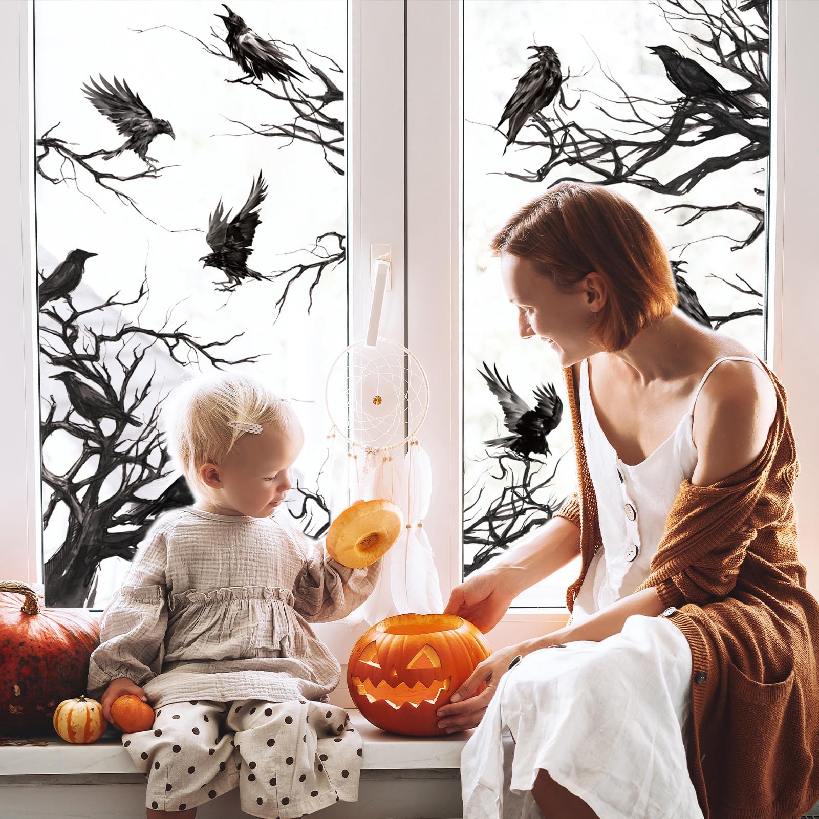 JarThenaAMCS Halloween Crow Window Cling Stickers 11.8 x 14.5 inch, Black