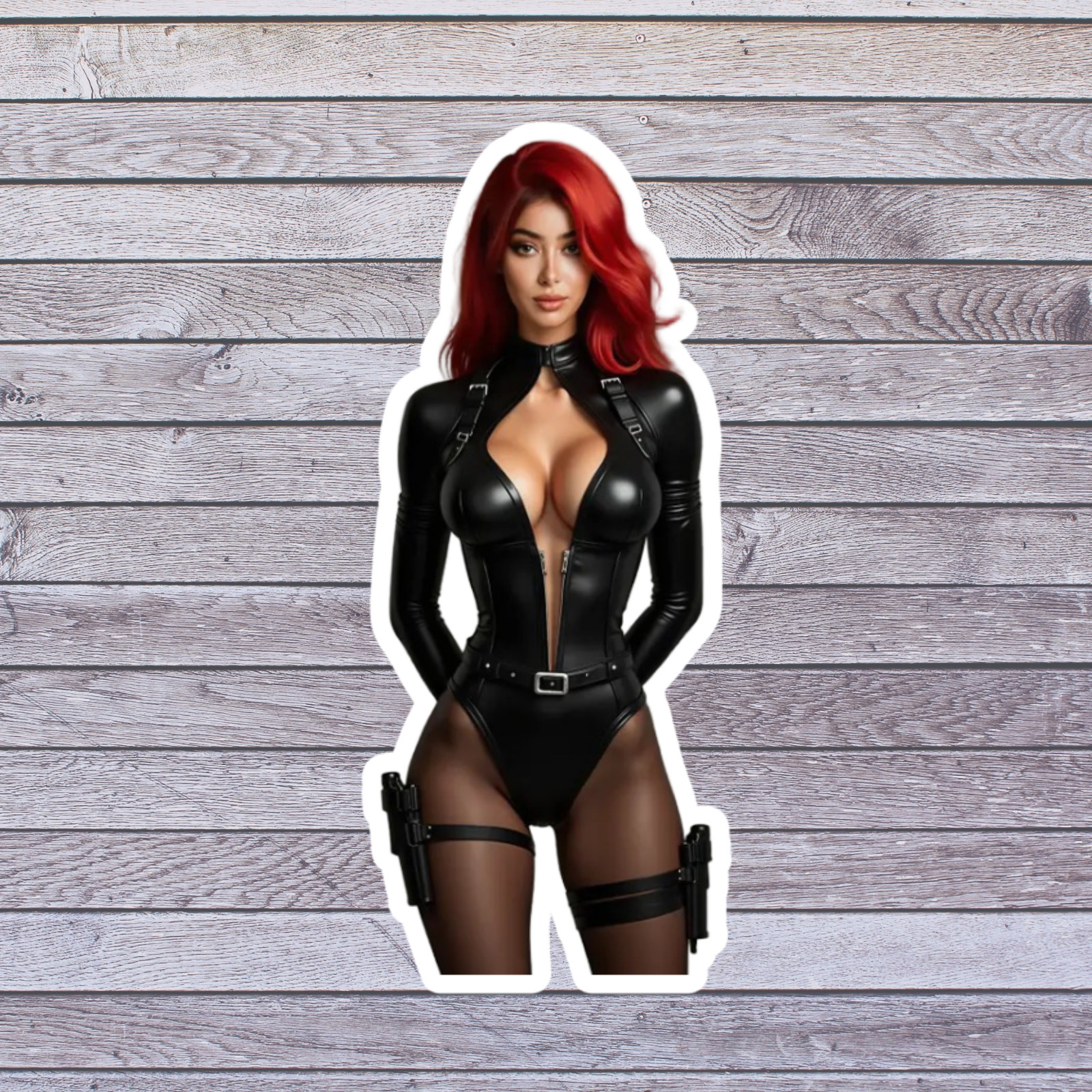 Pinup girl sticker vinyl decal redhead anime body suit cleavage seductive gamer