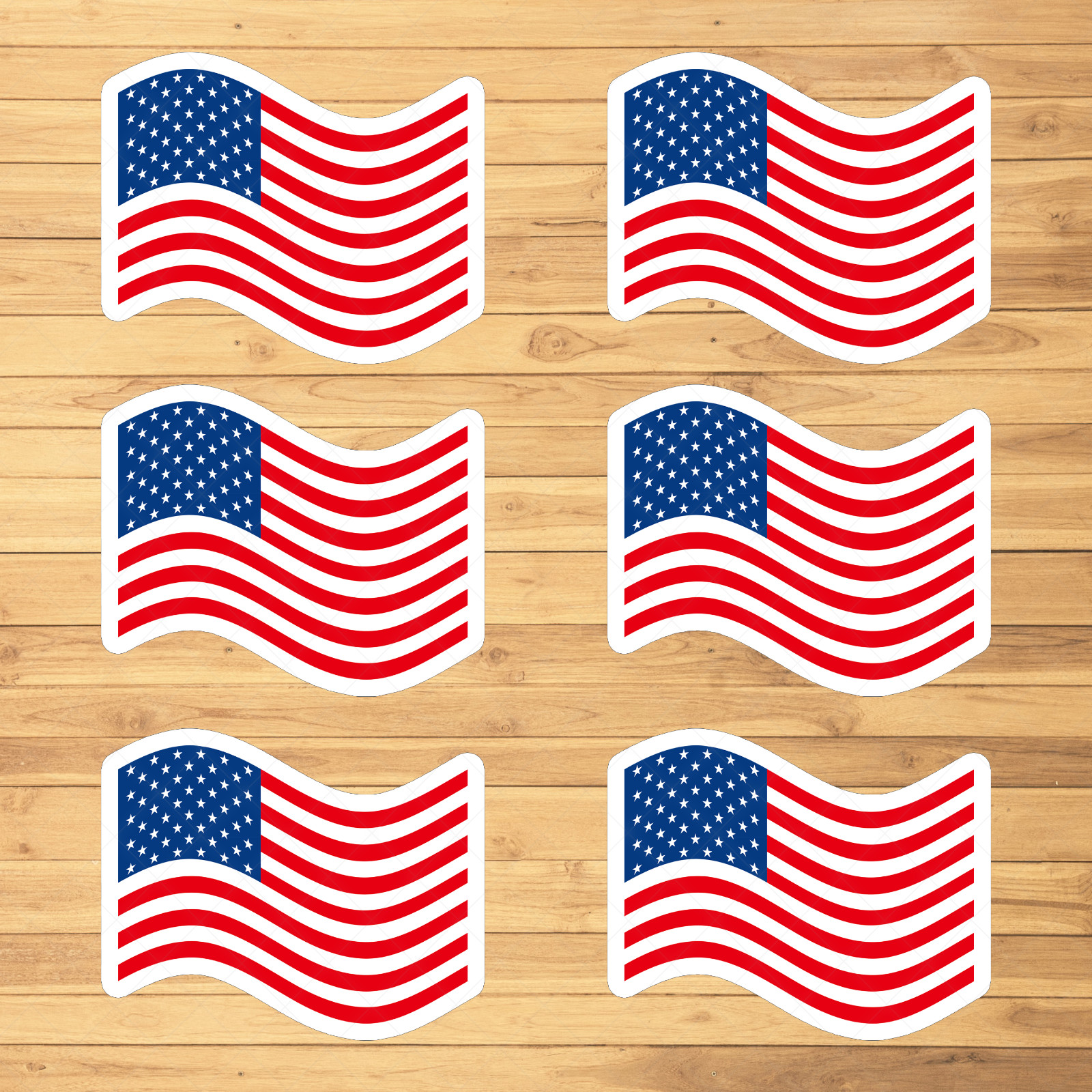 Set of 6 Waving American Flag Stickers | USA Patriotic Decals | Laptop , Tumbler
