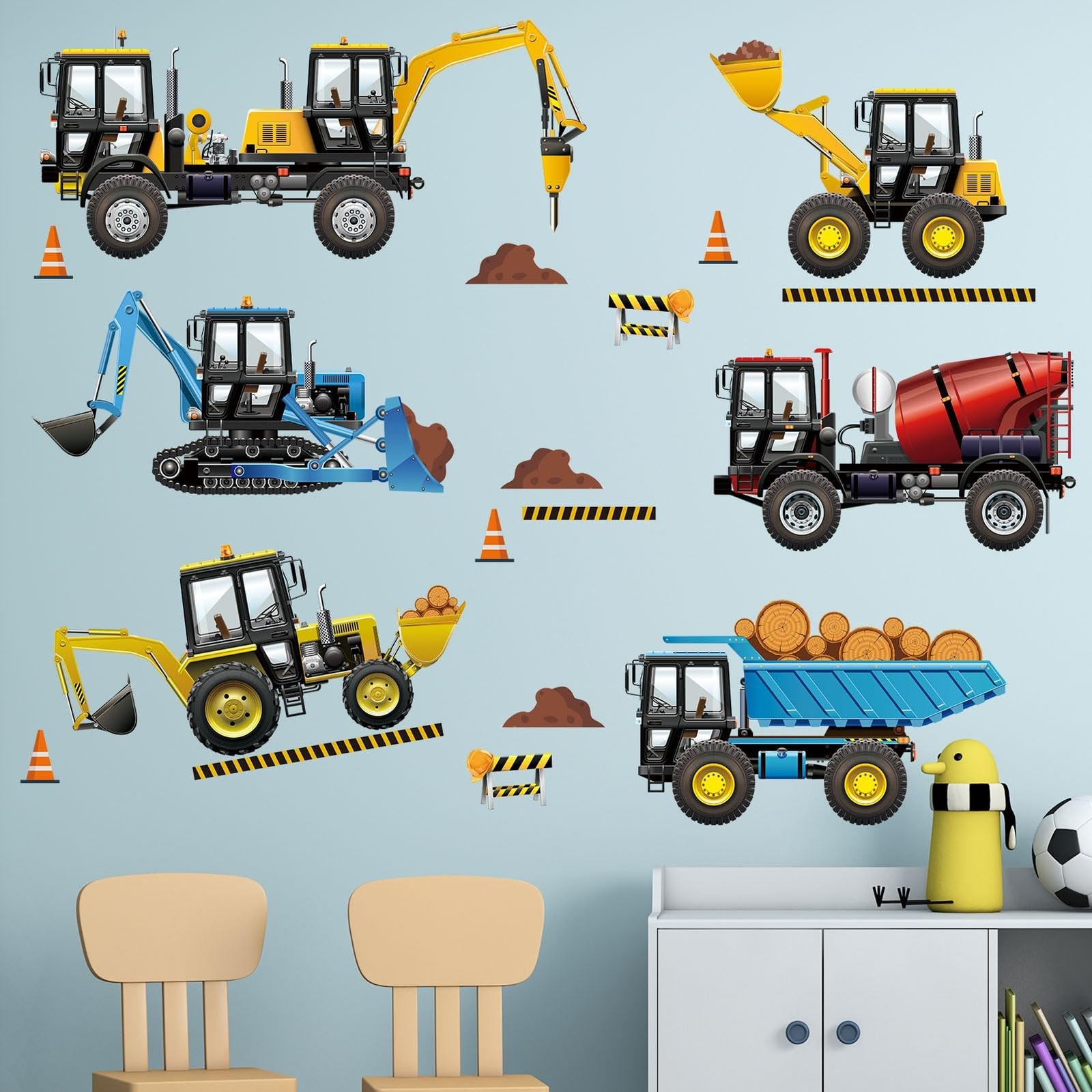 Construction Vehicles Wall Decals – Car Boys Bedroom Wall Stickers – Baby Nur…