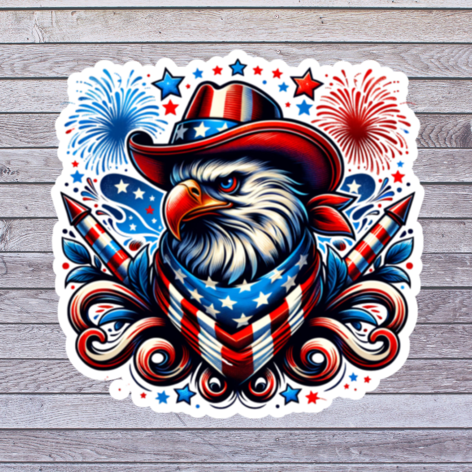 Patriotic Sticker Vinyl Decal Bald Eagle Fireworks USA Fourth Of July