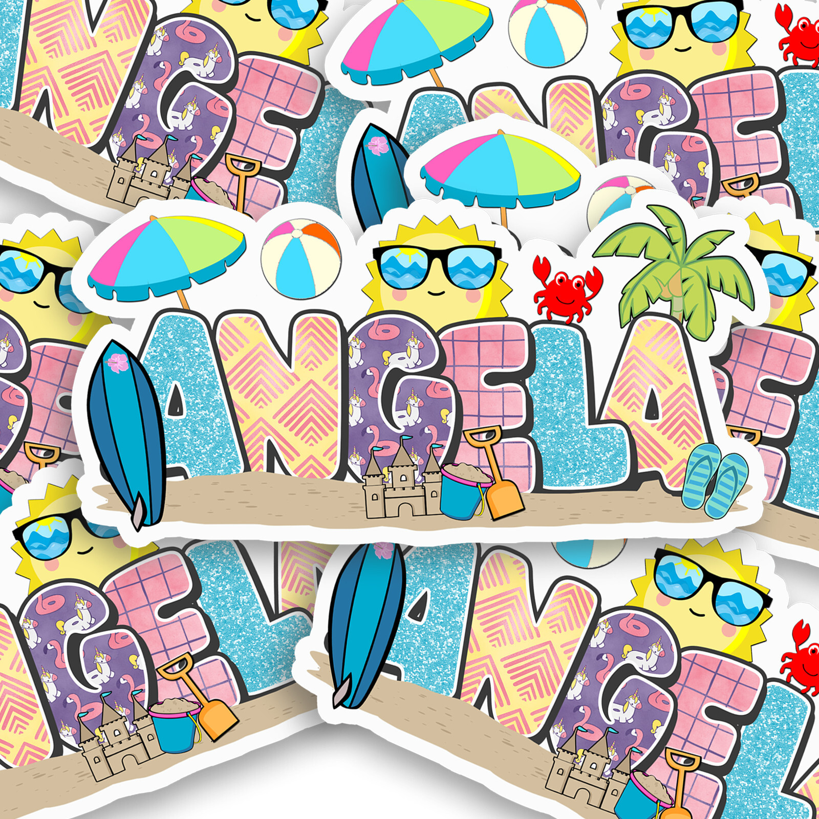 Custom Name Stickers • Waterproof Vinyl • Beach Theme • Cute Summer Party Gift