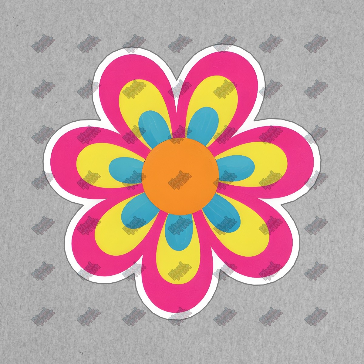 Retro Pop Art Flower Sign Vibrant Pink & Yellow Design 1960s 1970s #8567