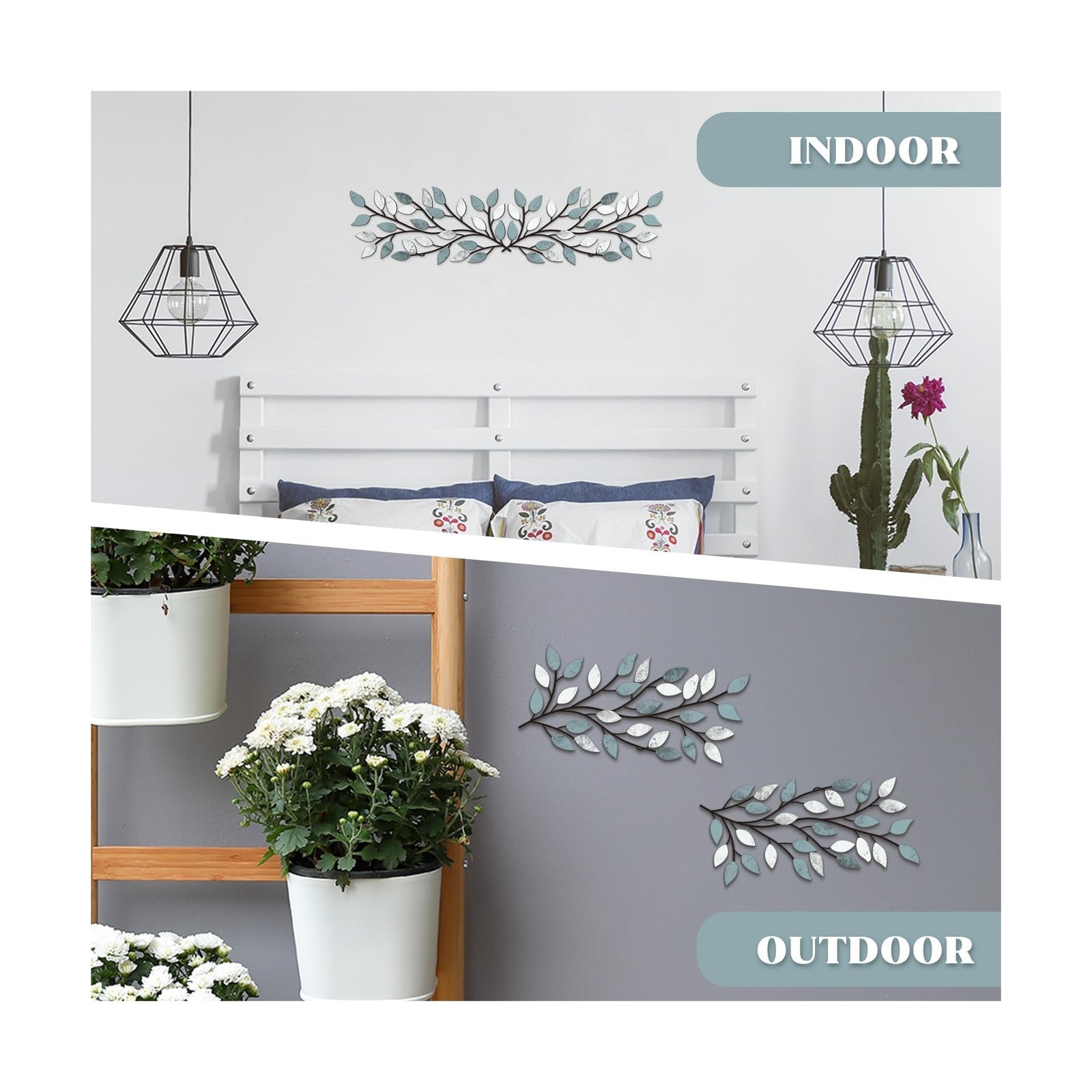 Hotop 2 Pieces Metal Tree Leaf Wall Decor Vine Olive Branch Leaf Wall Art Wro…