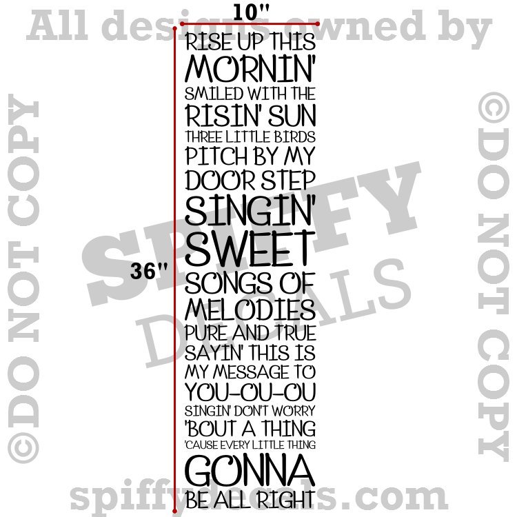 BOB MARLEY THREE LITTLE BIRDS SONG LYRICS Quote Vinyl Wall Decal Decor Sticker