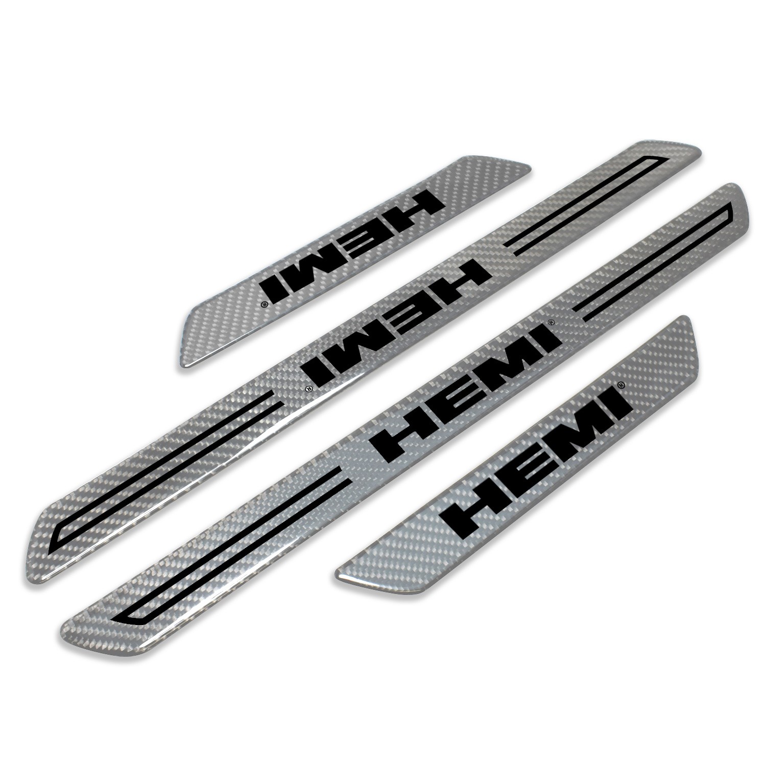 HEMI Silver Carbon Fiber Universal Door Sill Protector Kick Plates