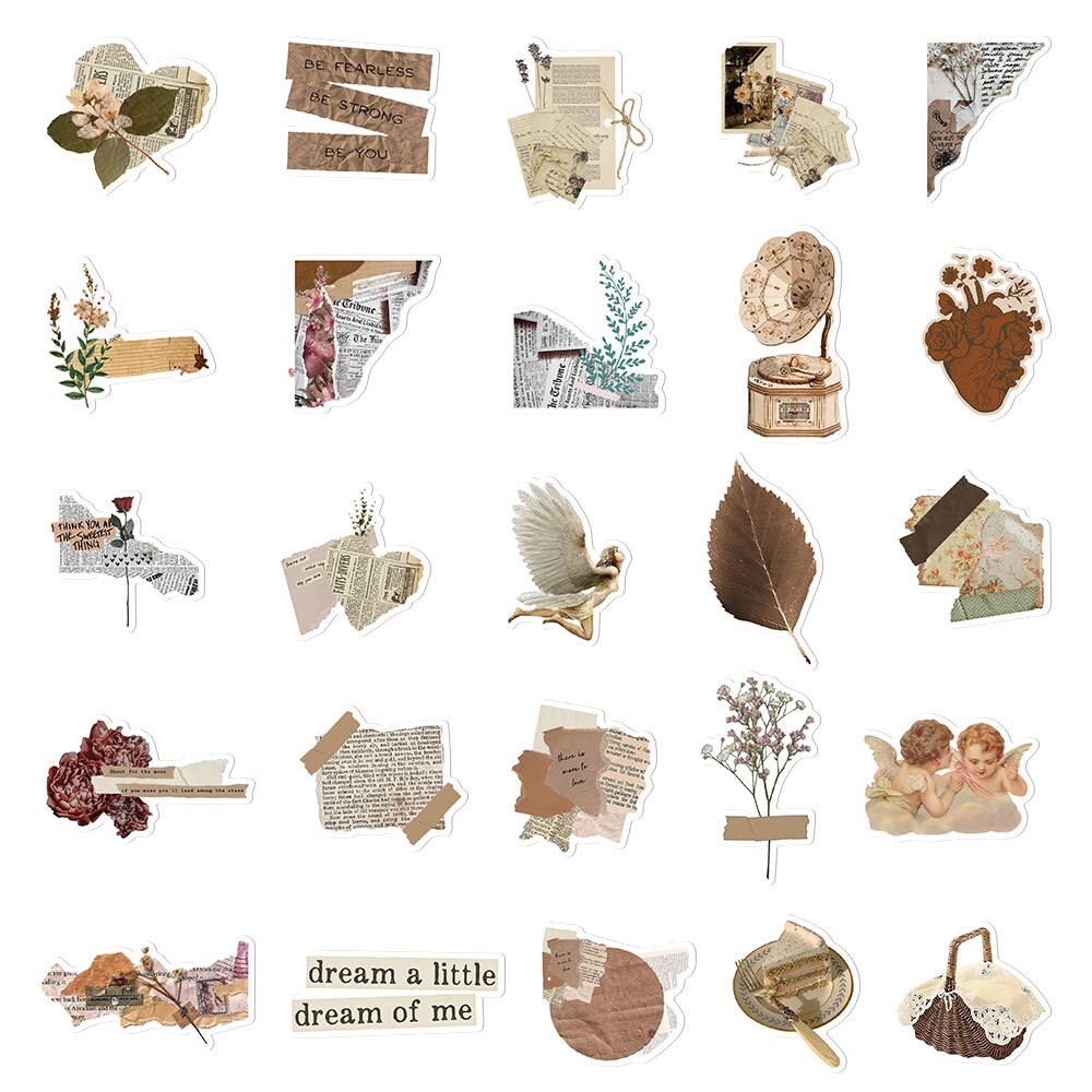 200pcs Retro Cottagecore Vintage STICKER PACK，#201206226251
