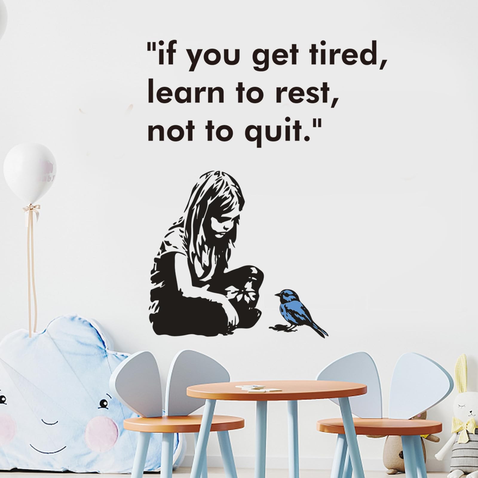 PLIGREAT Banksy Girl and Bird Wall Stickers Removable Vinyl Wall Decals Stree…
