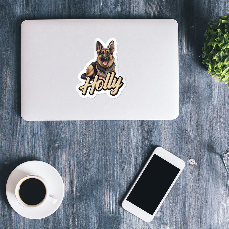 German Shepherd Dog Holly Name Vinyl Decal Waterproof Car Bumper Sticker