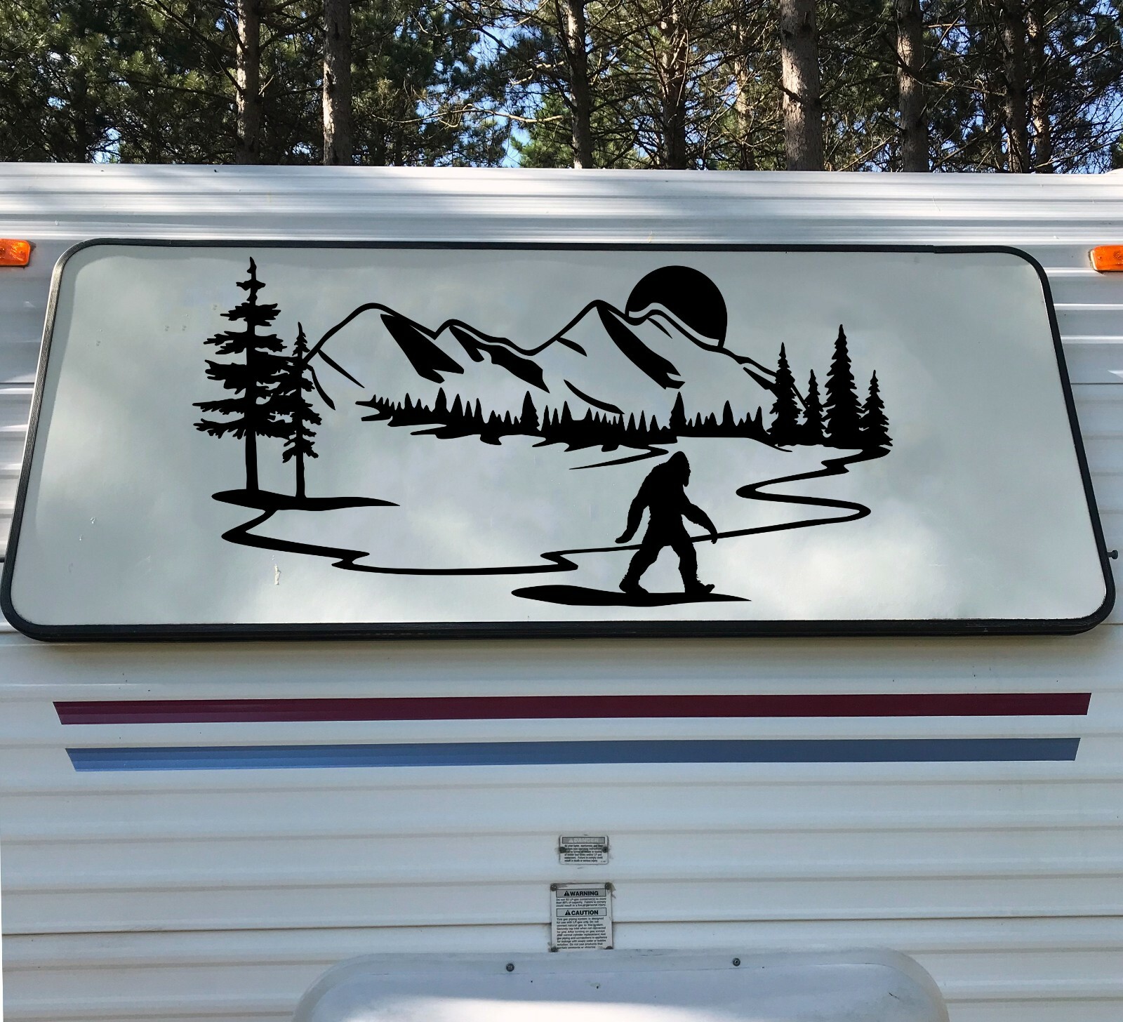 Bigfoot Lake Mountain Moon Scene Vinyl Decal V2 – Sasquatch Camper Graphics RV