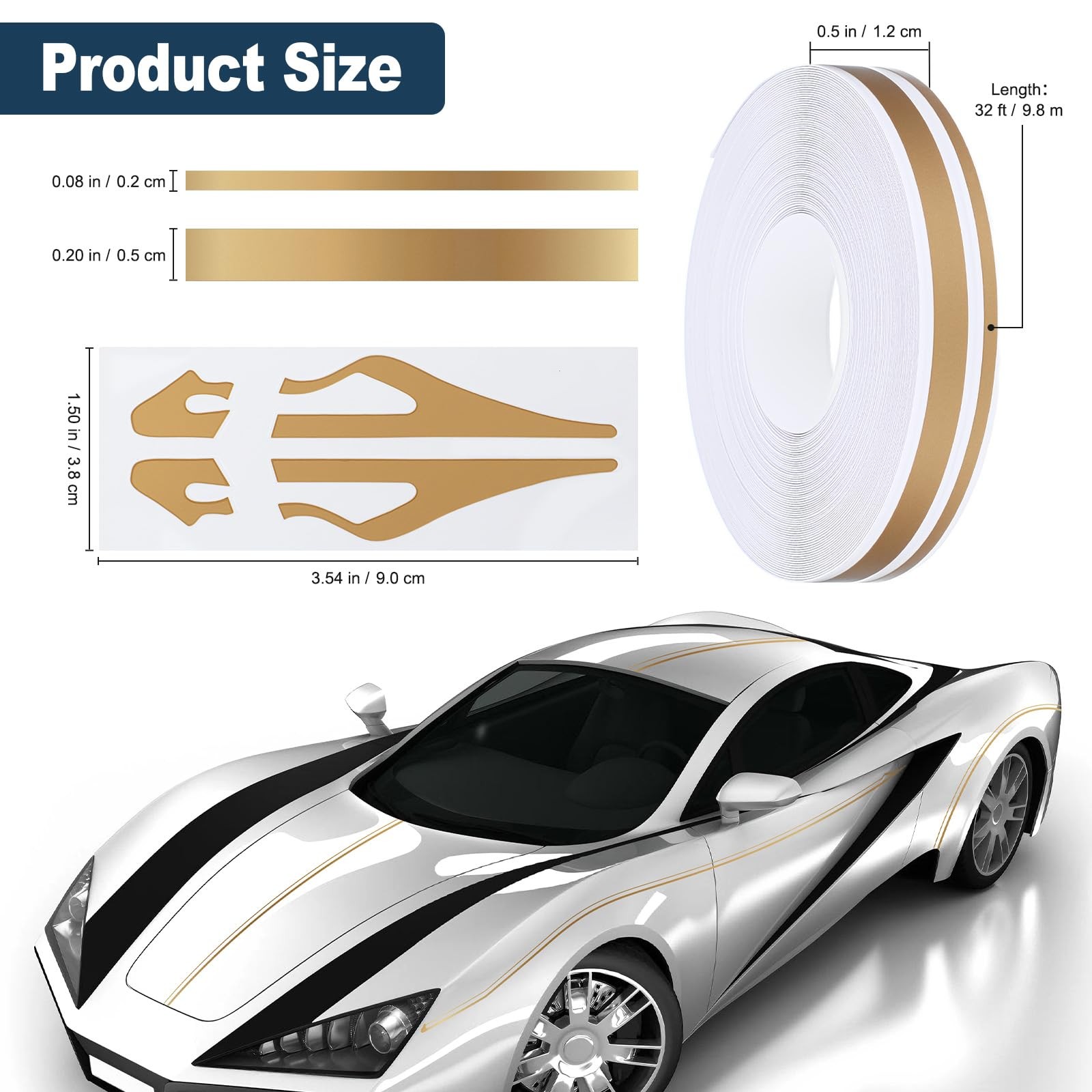 Gold Pinstripe Tape 32Ft Car Body Side Stripes Auto Pinstripe Tape Decal Wais…
