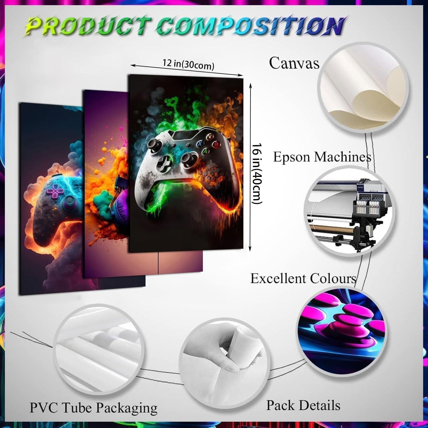 Immersive 12×16 Gaming Art Set – Colorful Unframed Posters for Teen Spaces