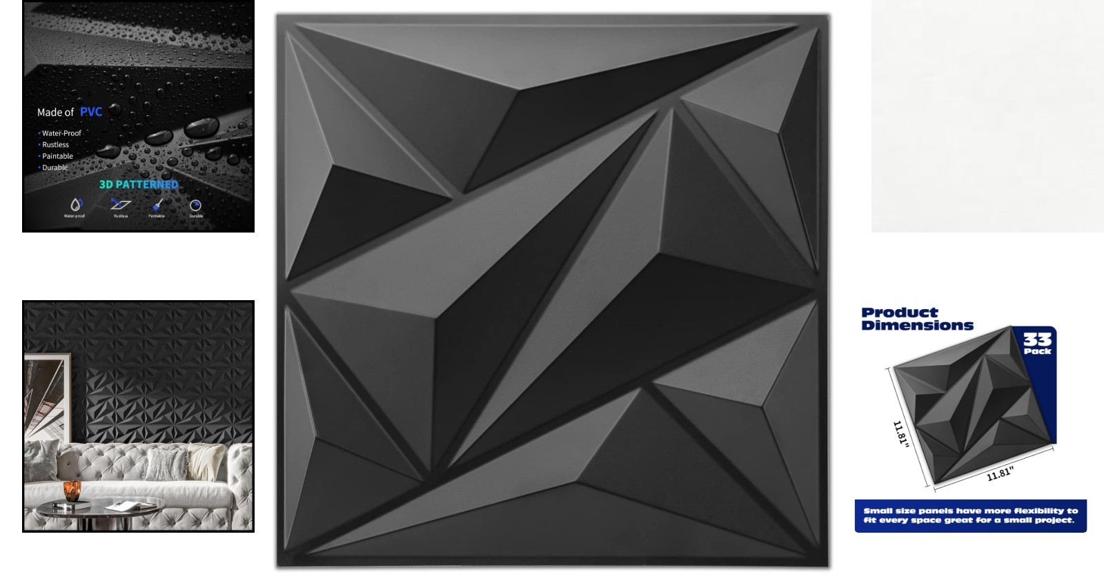 Transform Your Space with 33 Black 3D PVC Wall Panels – 32 sq. ft. Coverage