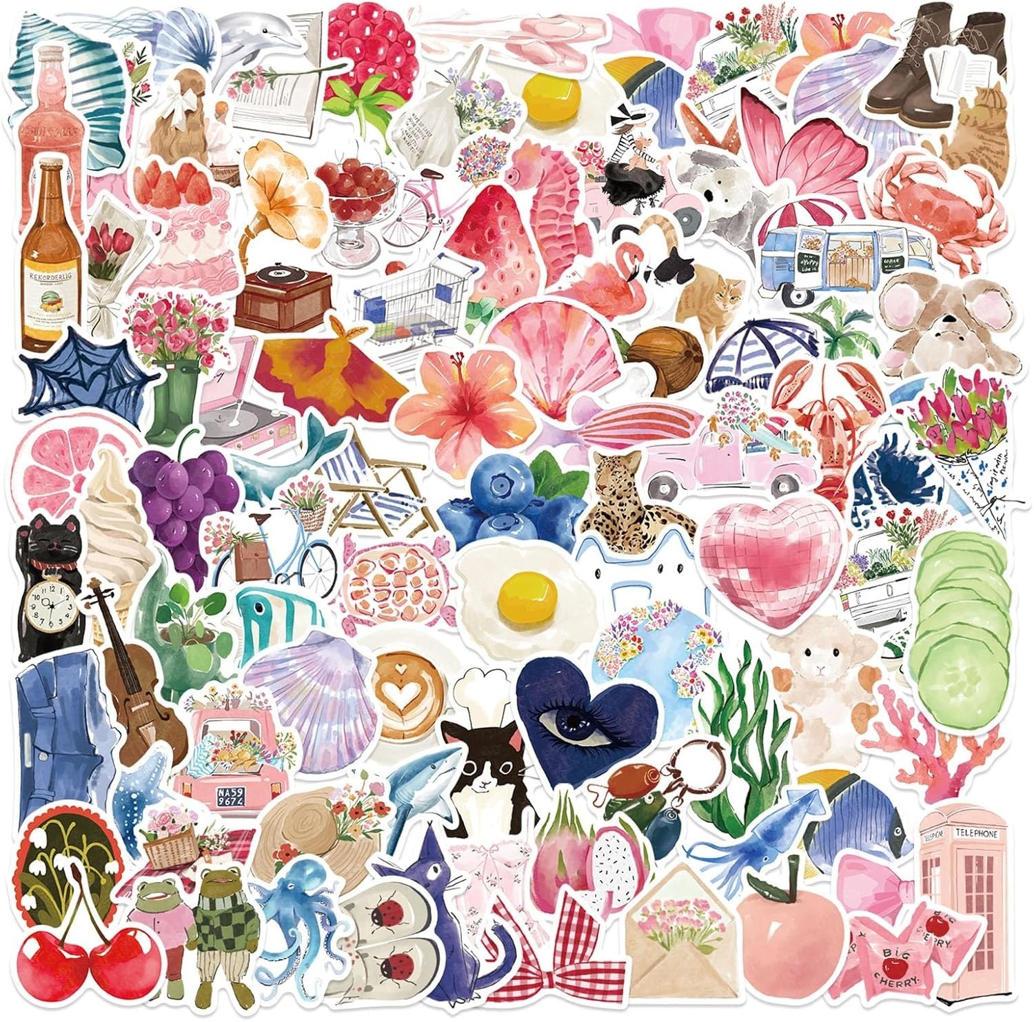 100Pcs Cute Aesthetic Stickers, Aesthetic Girls Coquette Sticker, Watercolor …