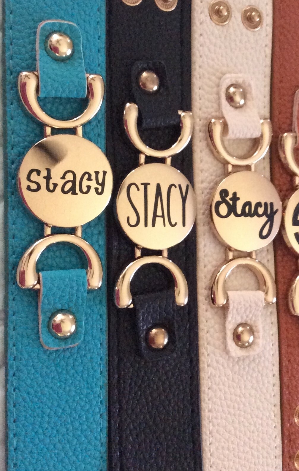 Leather cuff bracelet with monogram – Gold or Silver tone – tons of great color