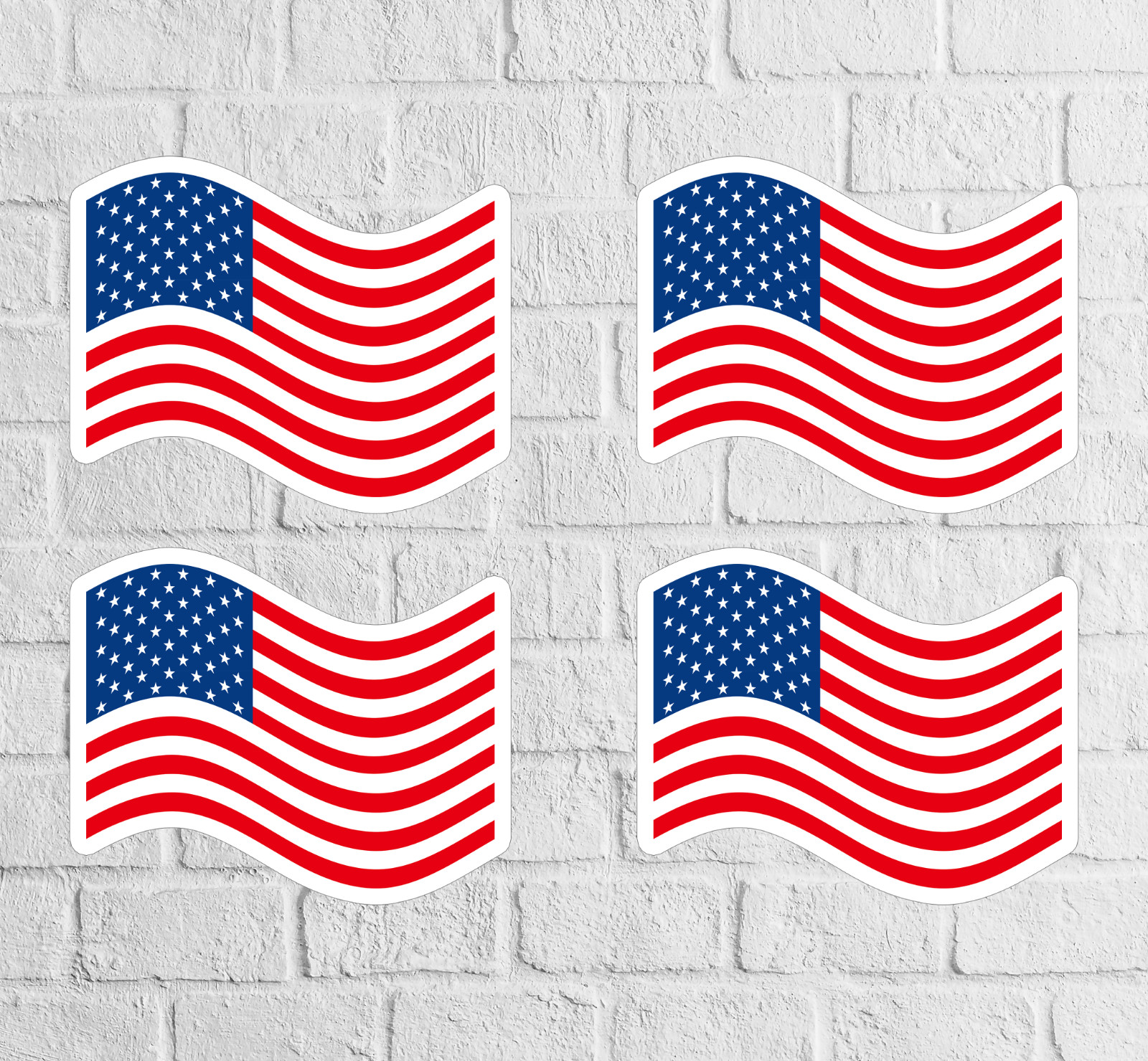 NEW – Set of 4 – Waving American Flag Stickers | USA Patriotic Decals – US FLAG