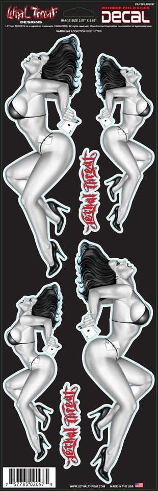 NEW LETHAL THREAT GAMBLING ADDICTION PIN-UP DECAL STICKER 9"x3.75" LT02097