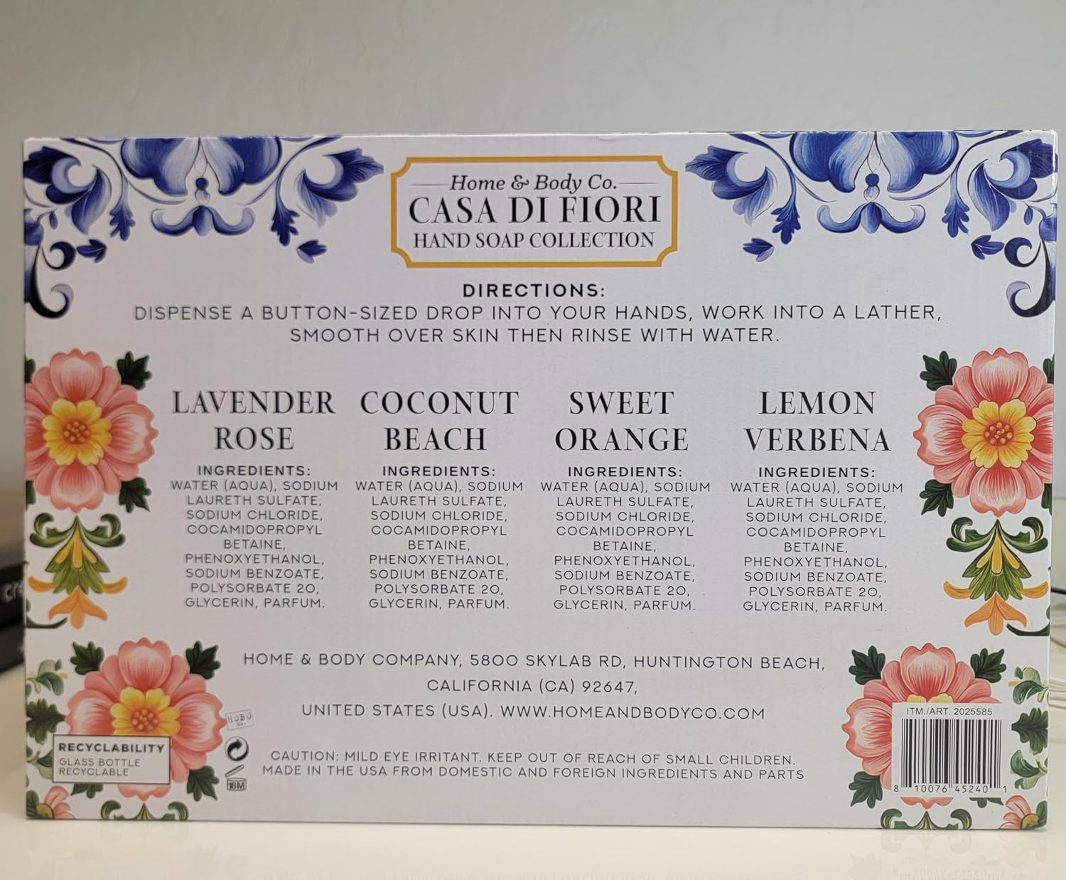 Home & Body Co. Casa Di Fiori Hand Soap Collection Set of 4, 19.5 Fl Oz (576 Ml)
