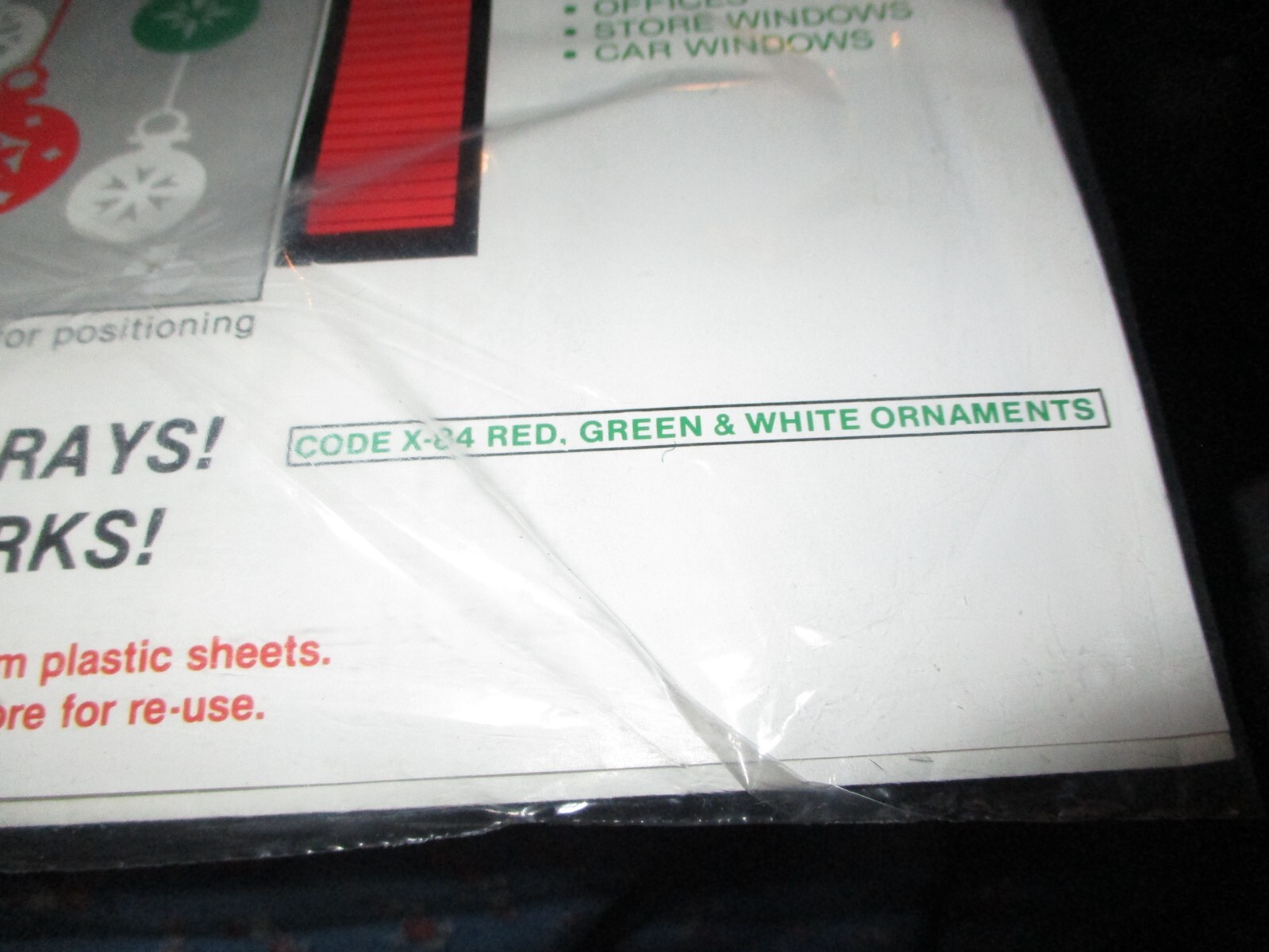 (1068) NOS Stik-ees for Creative Fun Magic Plastic Decals X-84 Red Green White O