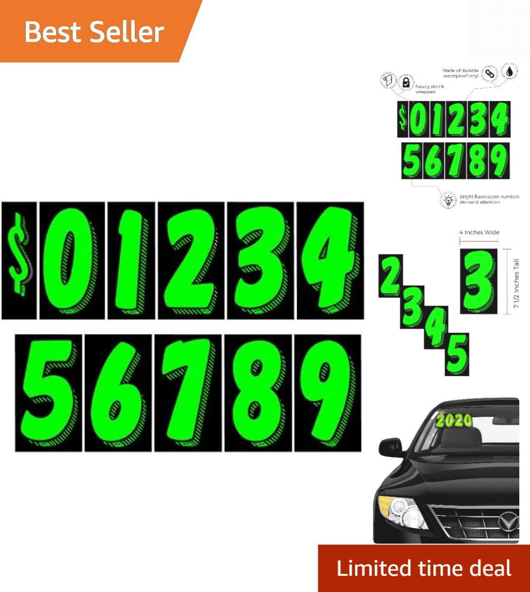 Vinyl Decals for Cars Chartreuse Large Number Stickers 11 Dozen Windshield Nu…