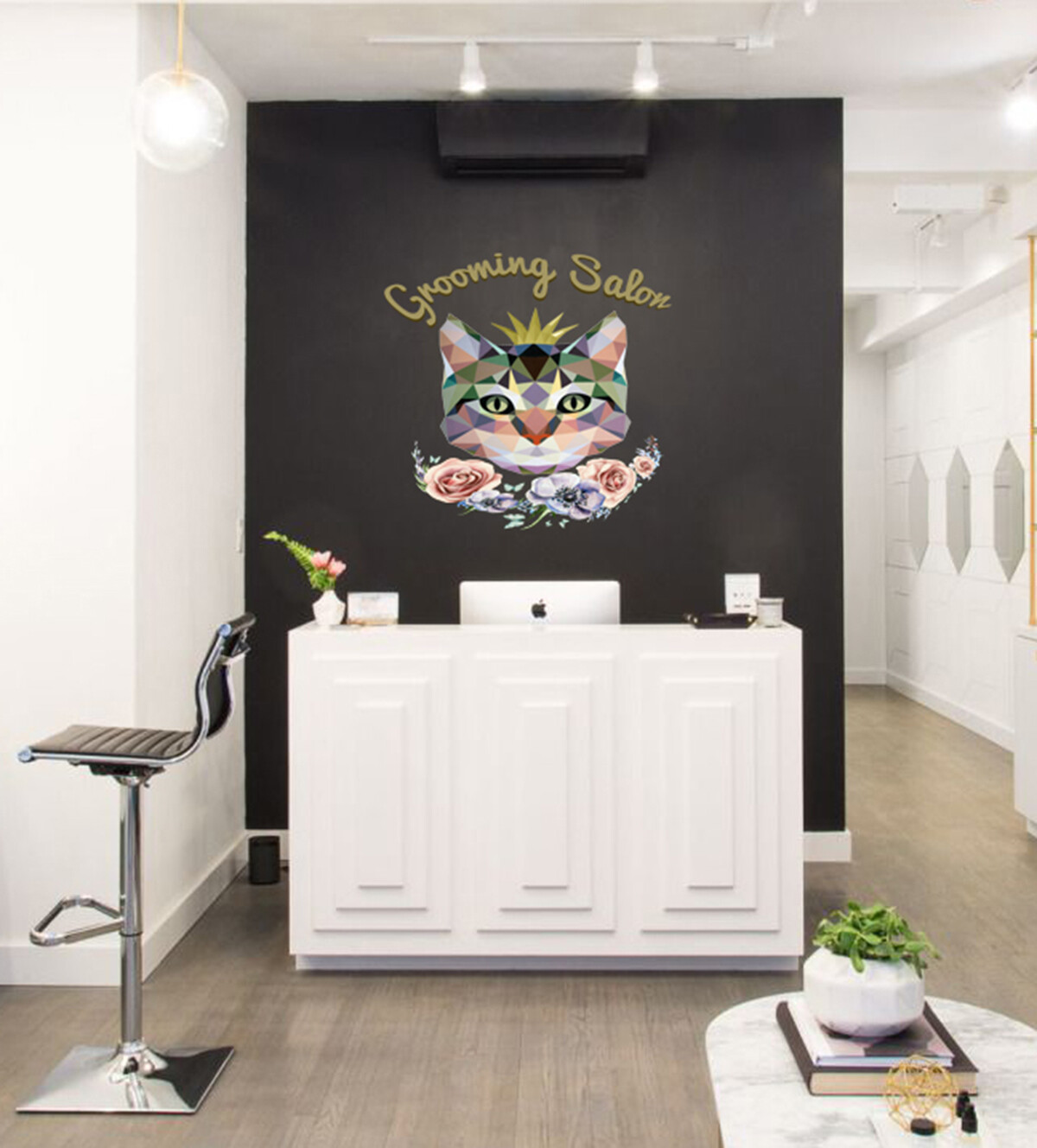 Grooming Salon Sticker, Cat Decal, Polygonal Animal Home Decor Сat Wall Art