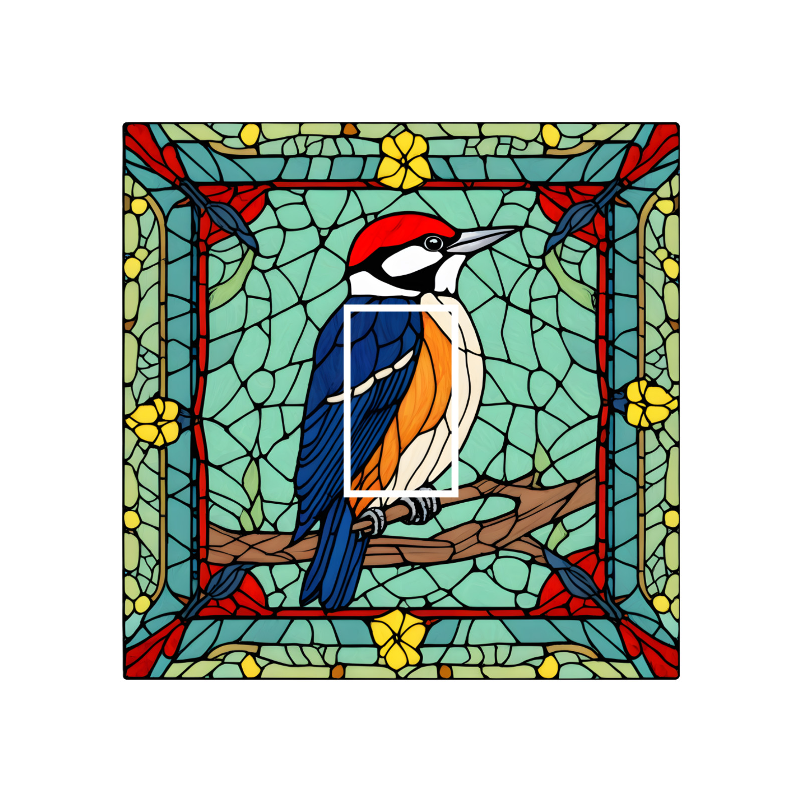 Woodpecker Bird Stained Glass Opaque Light Switch Cover Vinyl Sticker 84x84mm