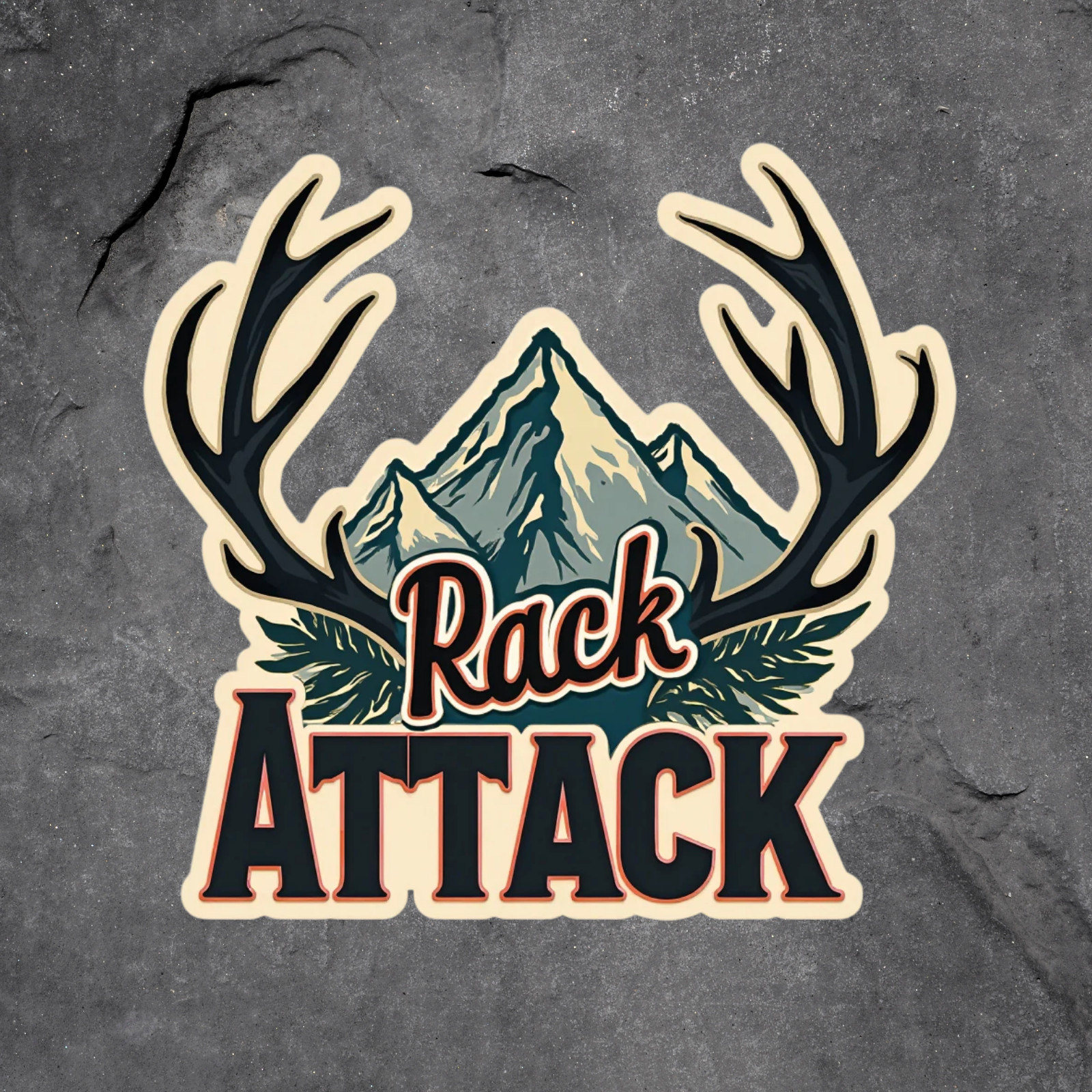 Hunting sticker vinyl decal Rack Attack antlers mountain buck design