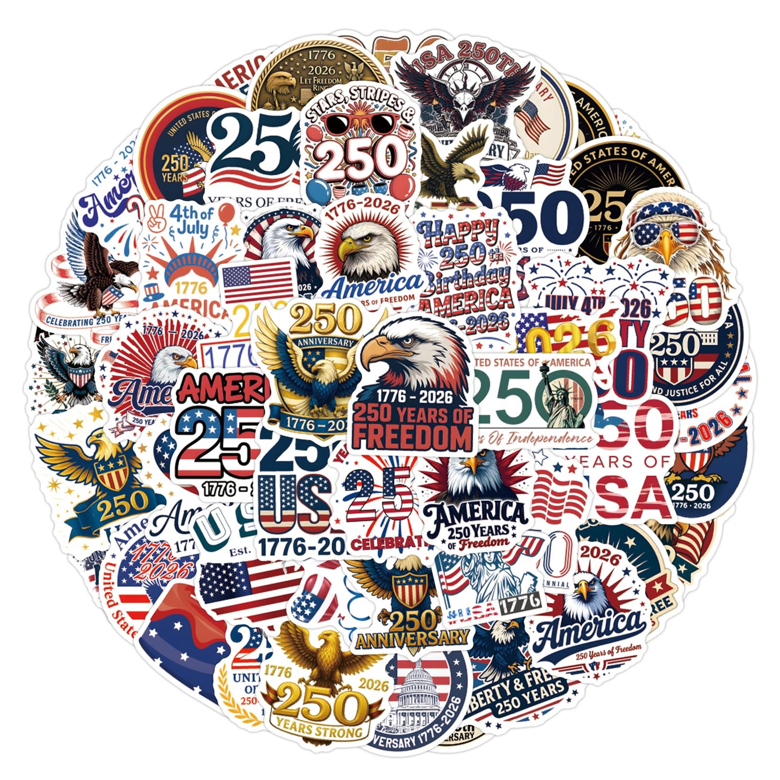 110PC 250 Anniversary USA Patriotic Vinyl Stickers Set Weather Resistant Laptop