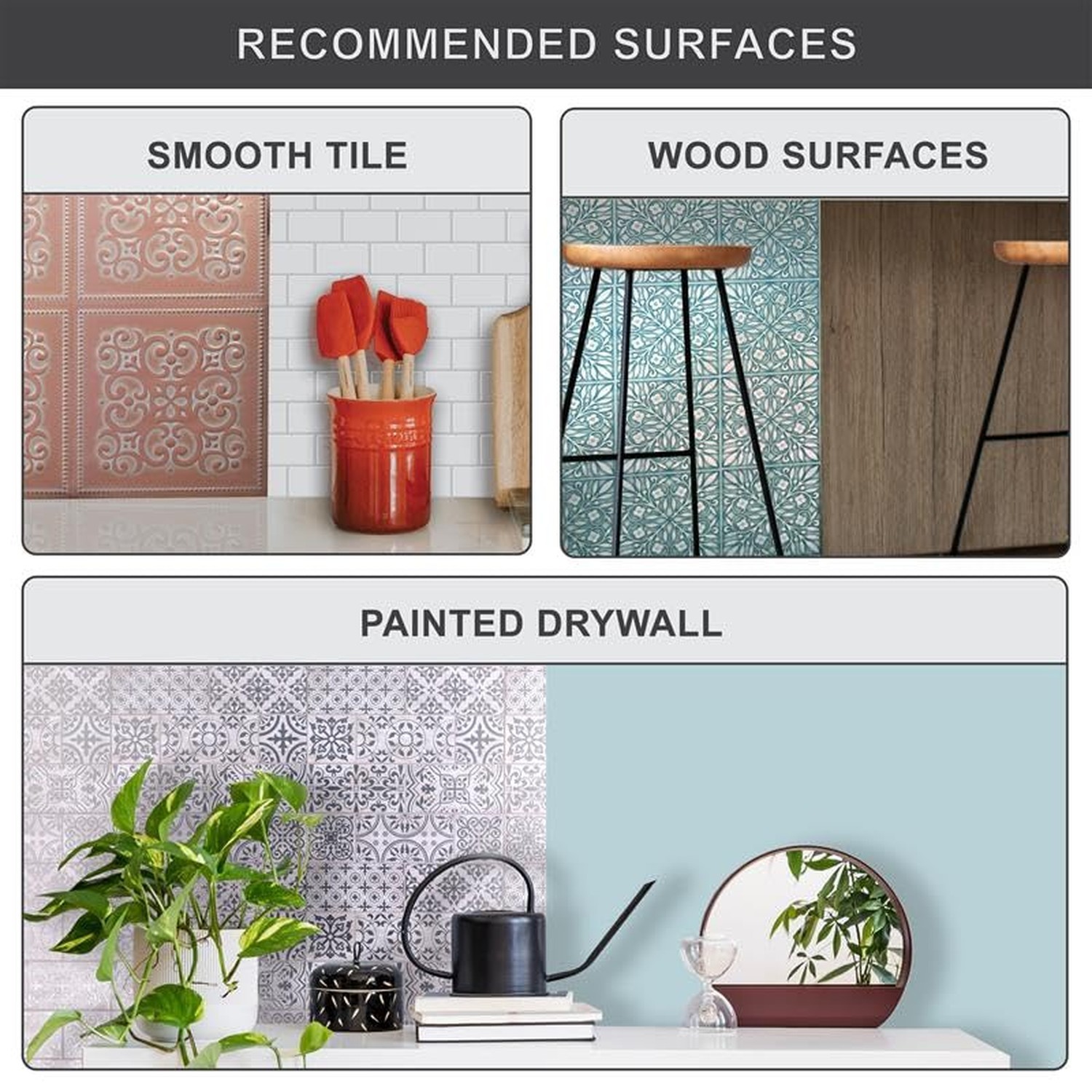 Main Street 24-Pack of 8 x 8" Wallpaper Tiles Peel and Stick in Metalic Patin…