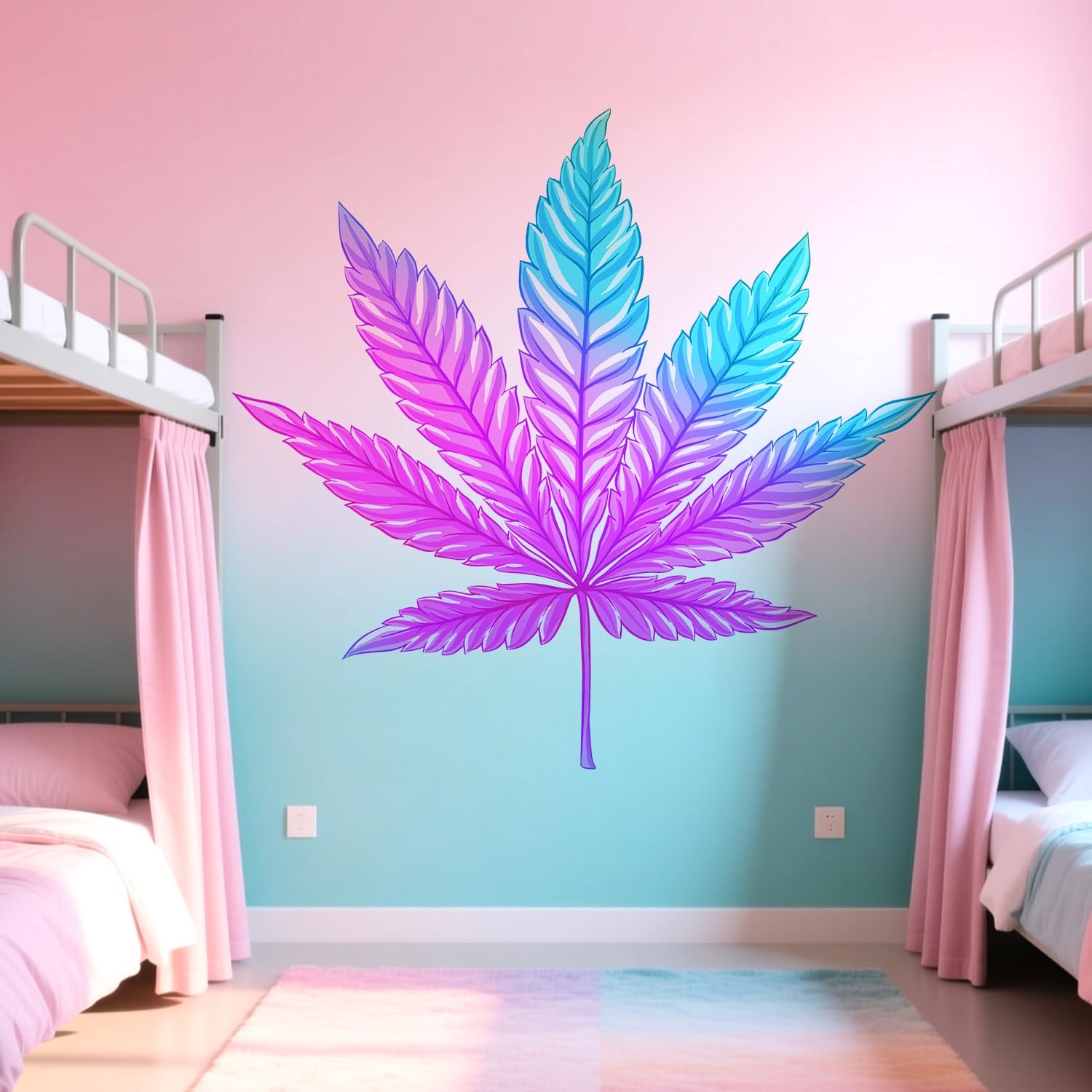 Psychedelic Leaf Wall Decals Peel and Stick – Gradient Herb Wall Stickers – T…