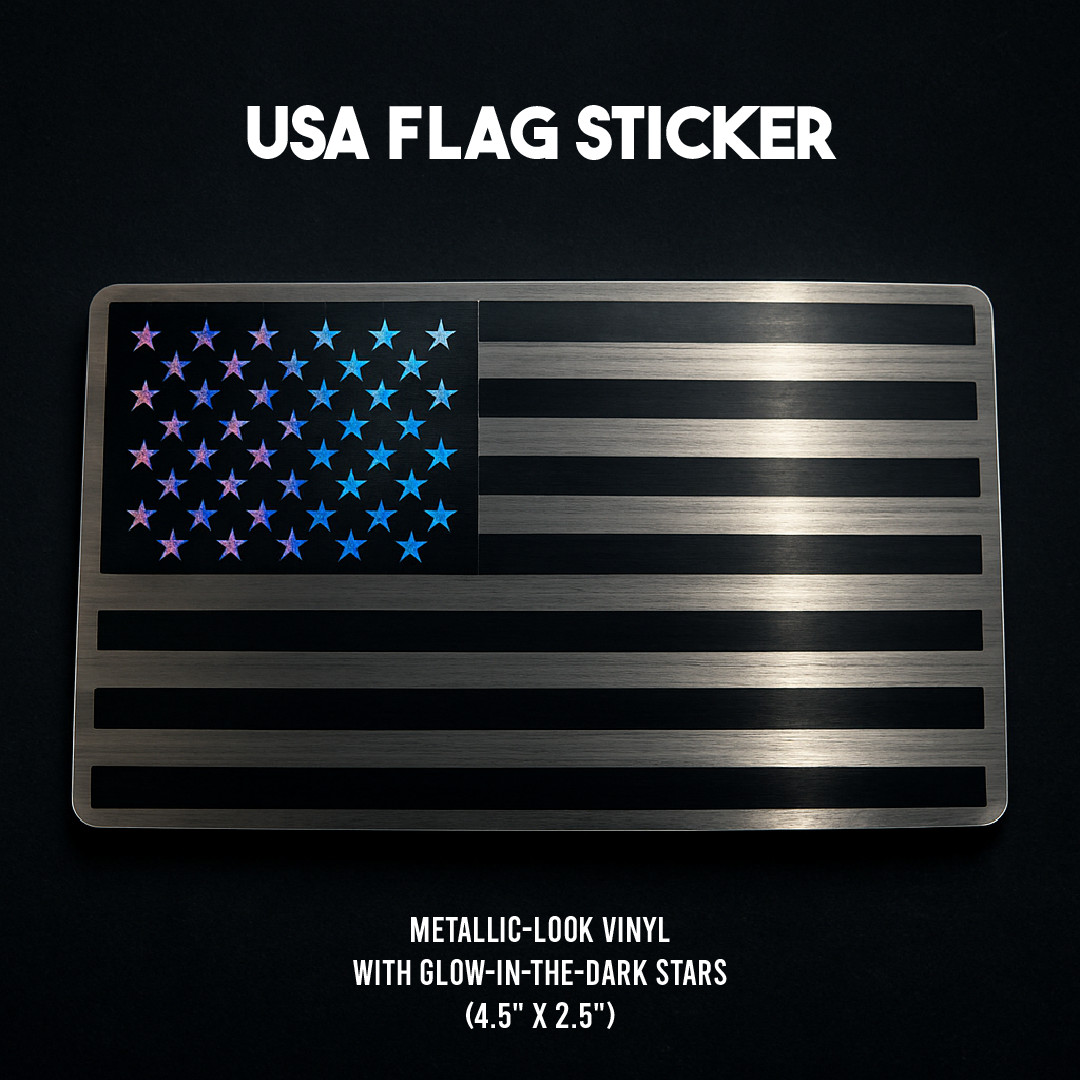 USA Flag Vinyl Sticker – Metallic Look – Glow-in-the-Dark Stars – 4.5"x2.5"