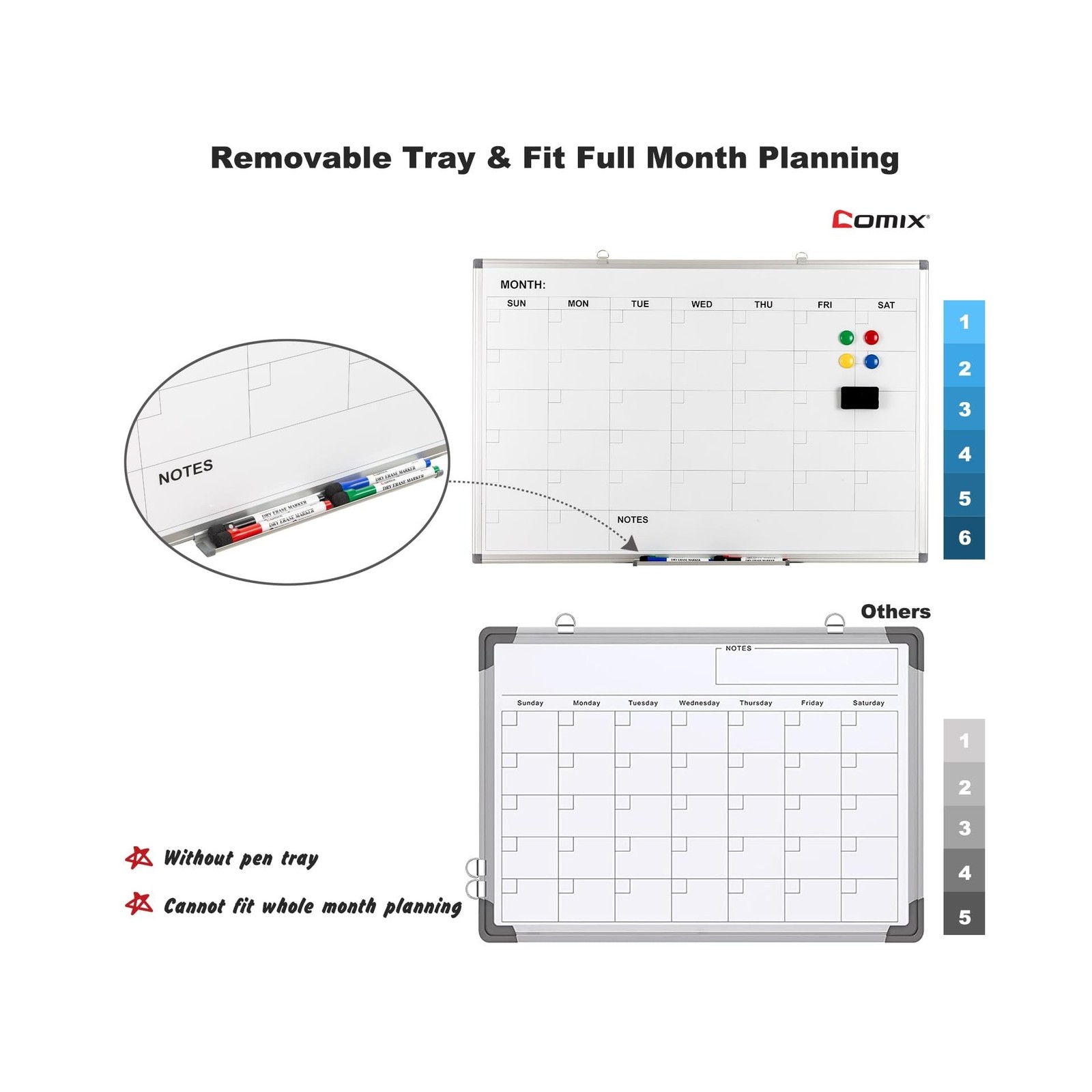Comix Magnetic Dry Erase Calendar Whiteboard, 36 x 24 Inches Monthly Calendar…