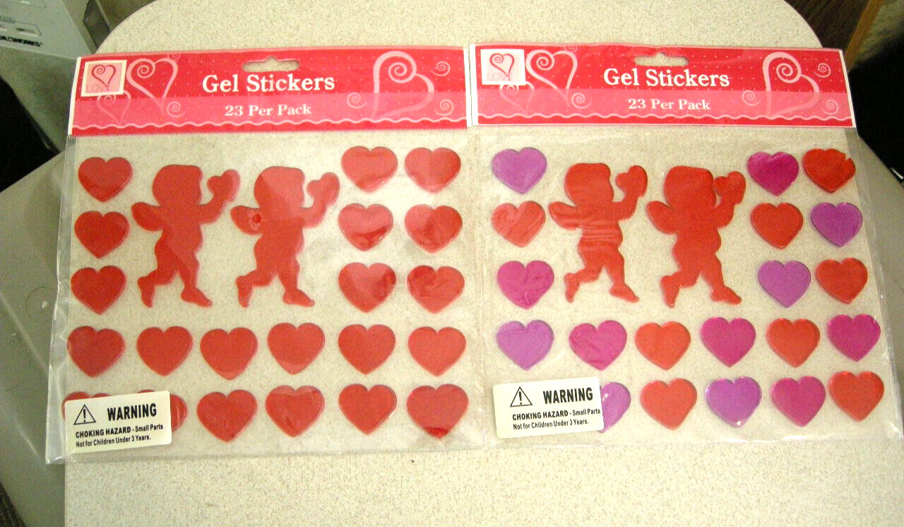 46 Total GEL STICKERS Valentines Heart Shaped Decorations – Windows Mirrors *NEW
