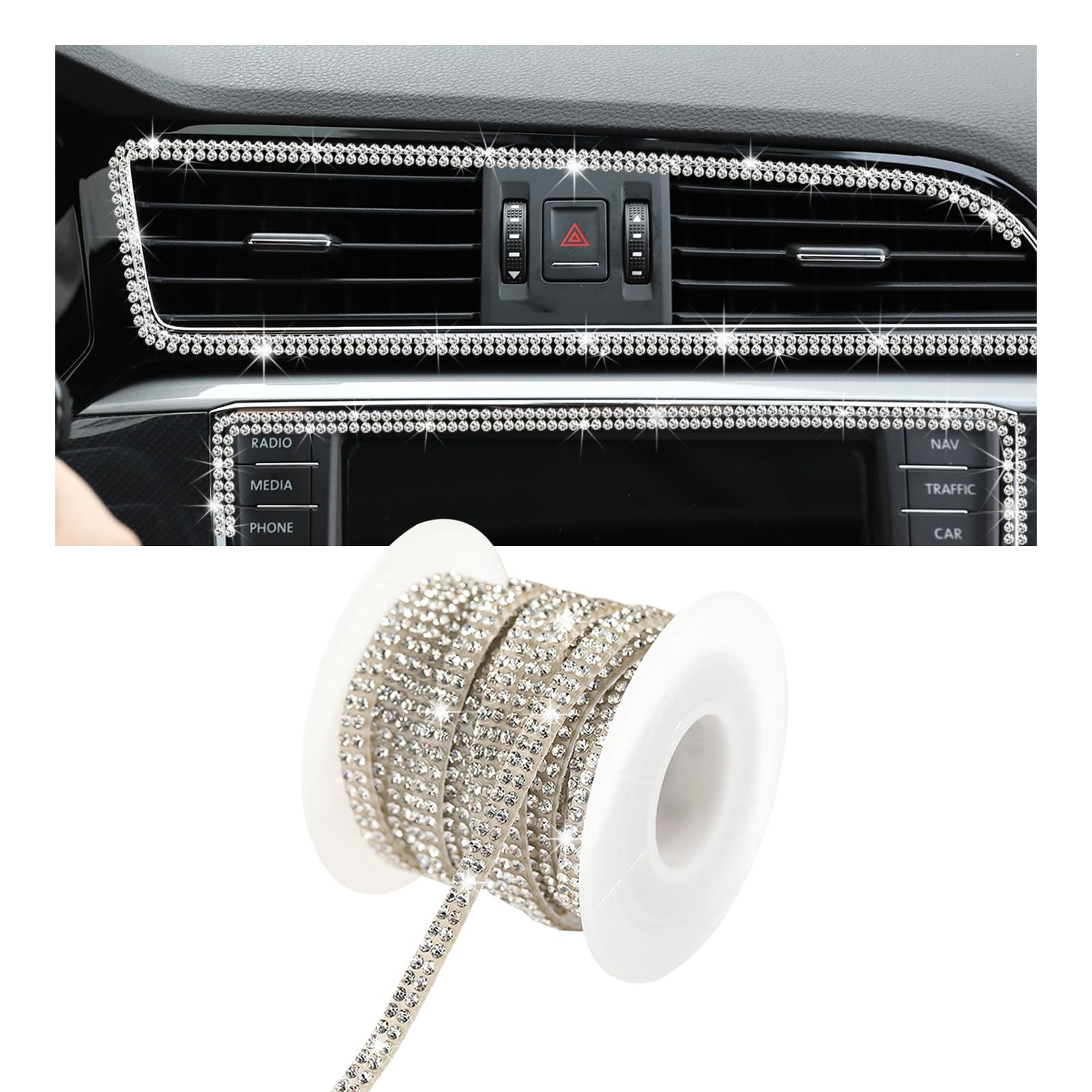 Bling Car Trim Adhesive, 16.4 Ft Rhinestone Auto Dashboard Line Molding Stick…