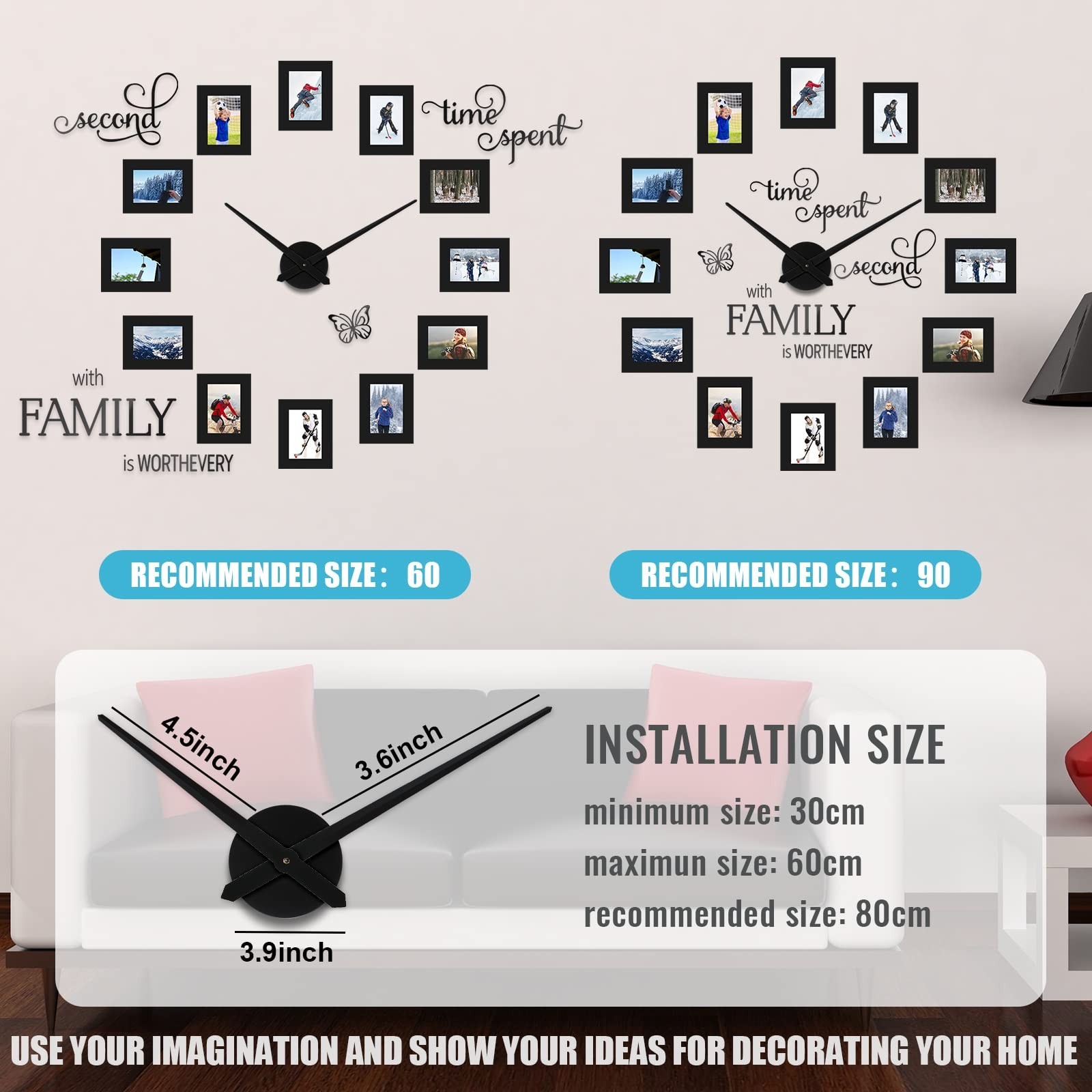 Sratte 3D Large Family Collage Photo DIY Wall Clock, 5 Inch Paper Photo Frame…